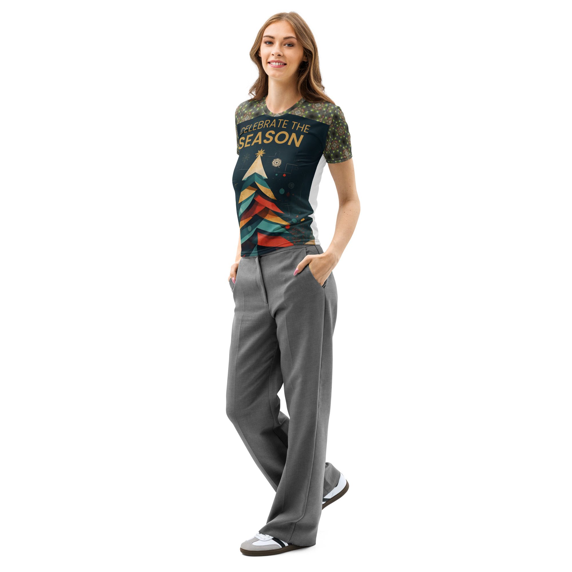 Modern Holiday Cheer — Women’s Cotton Crew Neck T-Shirt - Image 2
