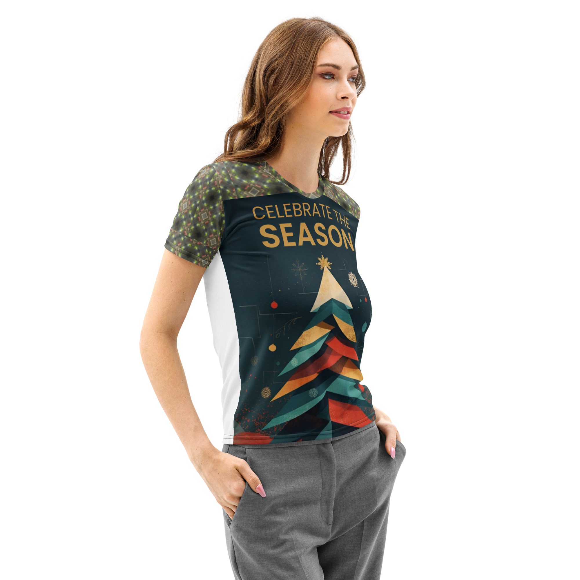 Modern Holiday Cheer — Women’s Cotton Crew Neck T-Shirt - Image 3