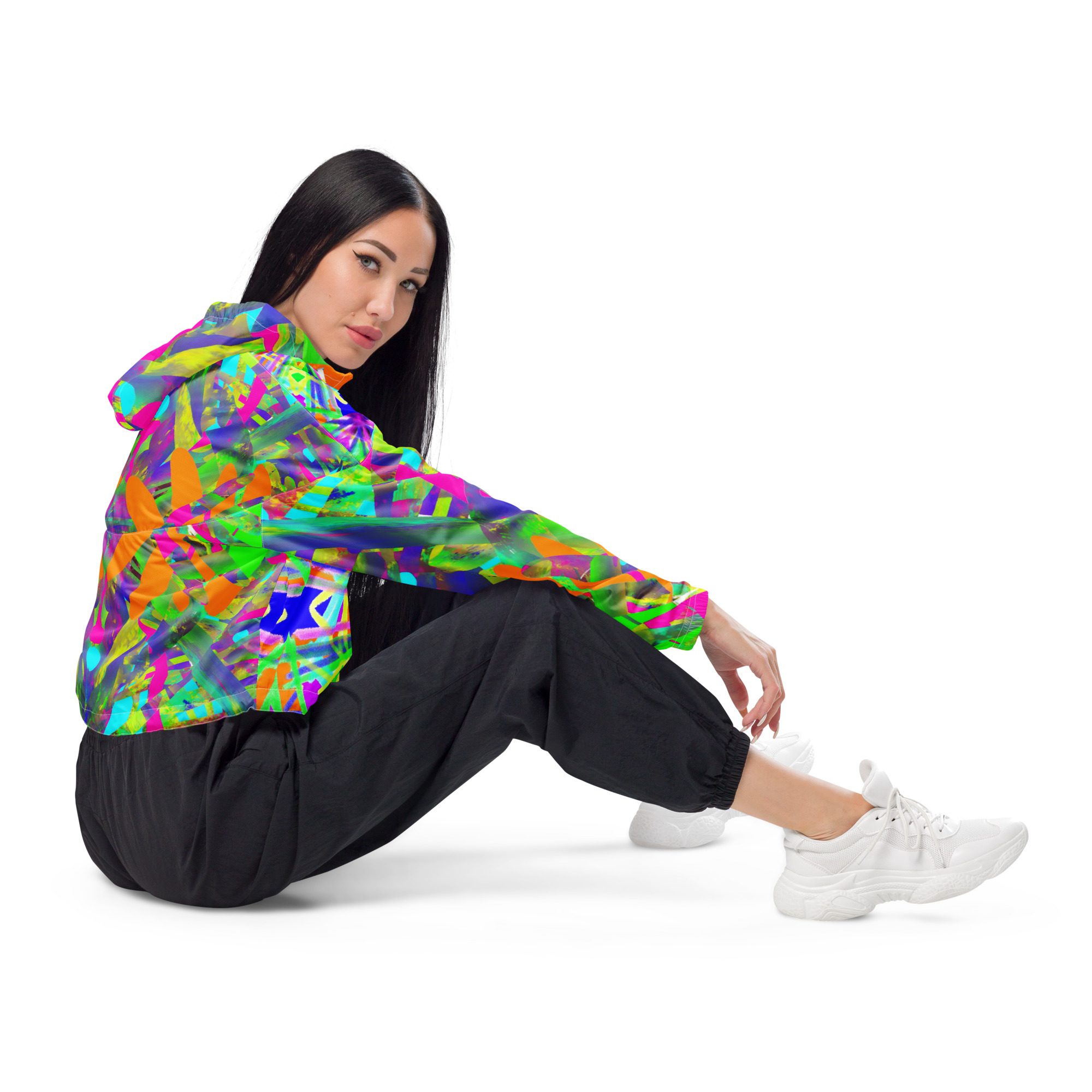 Kaleidoscope Current — Women’s Cropped Windbreaker - Image 3