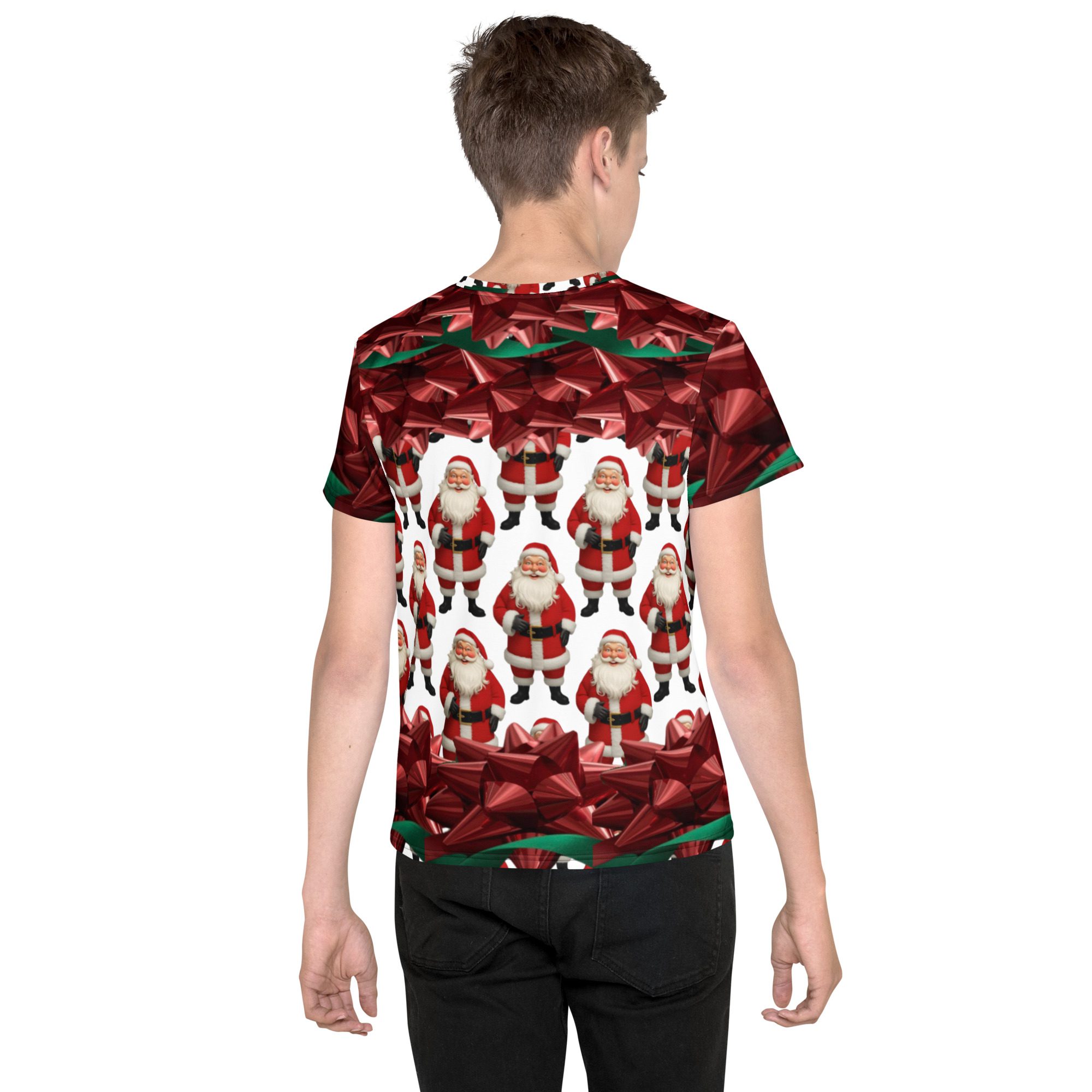 Santa's Squad Ugly Christmas Print - Youth All-Over Print Crew Neck T-Shirt - Image 2