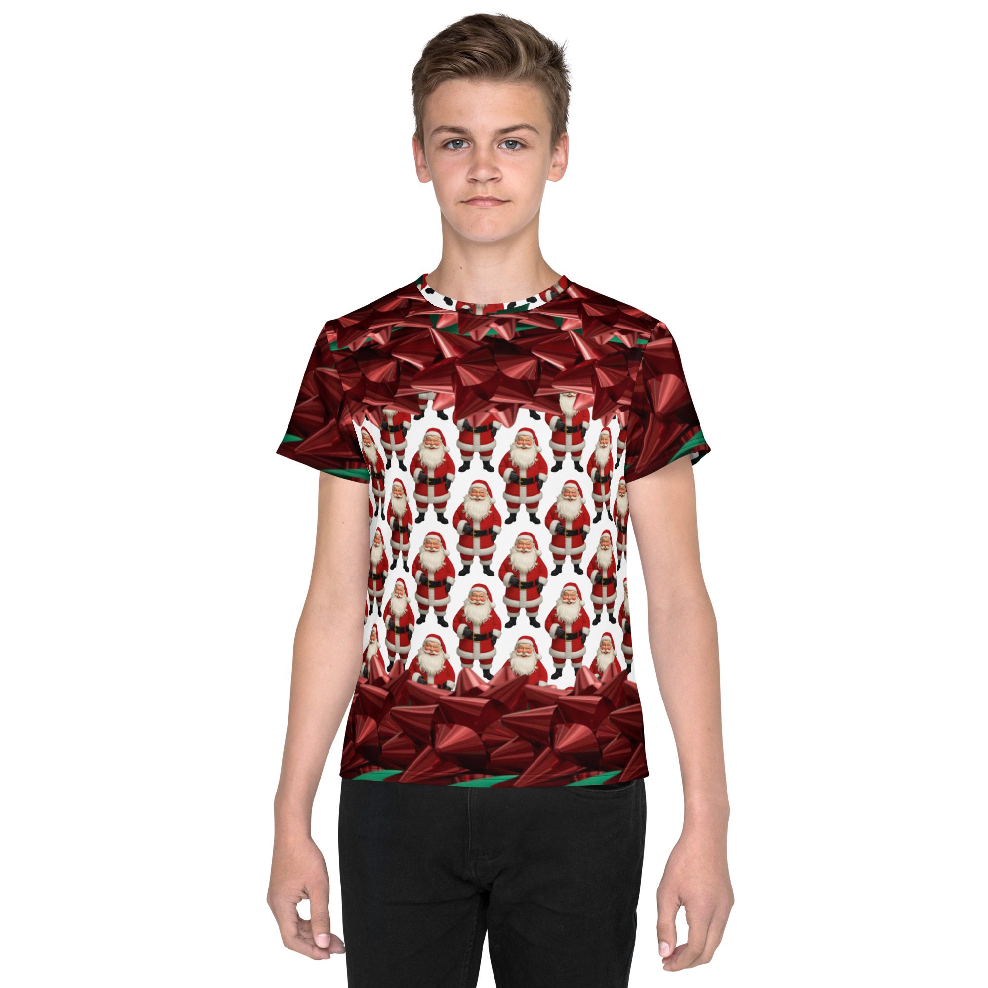 Santa's Squad Ugly Christmas Print - Youth All-Over Print Crew Neck T-Shirt