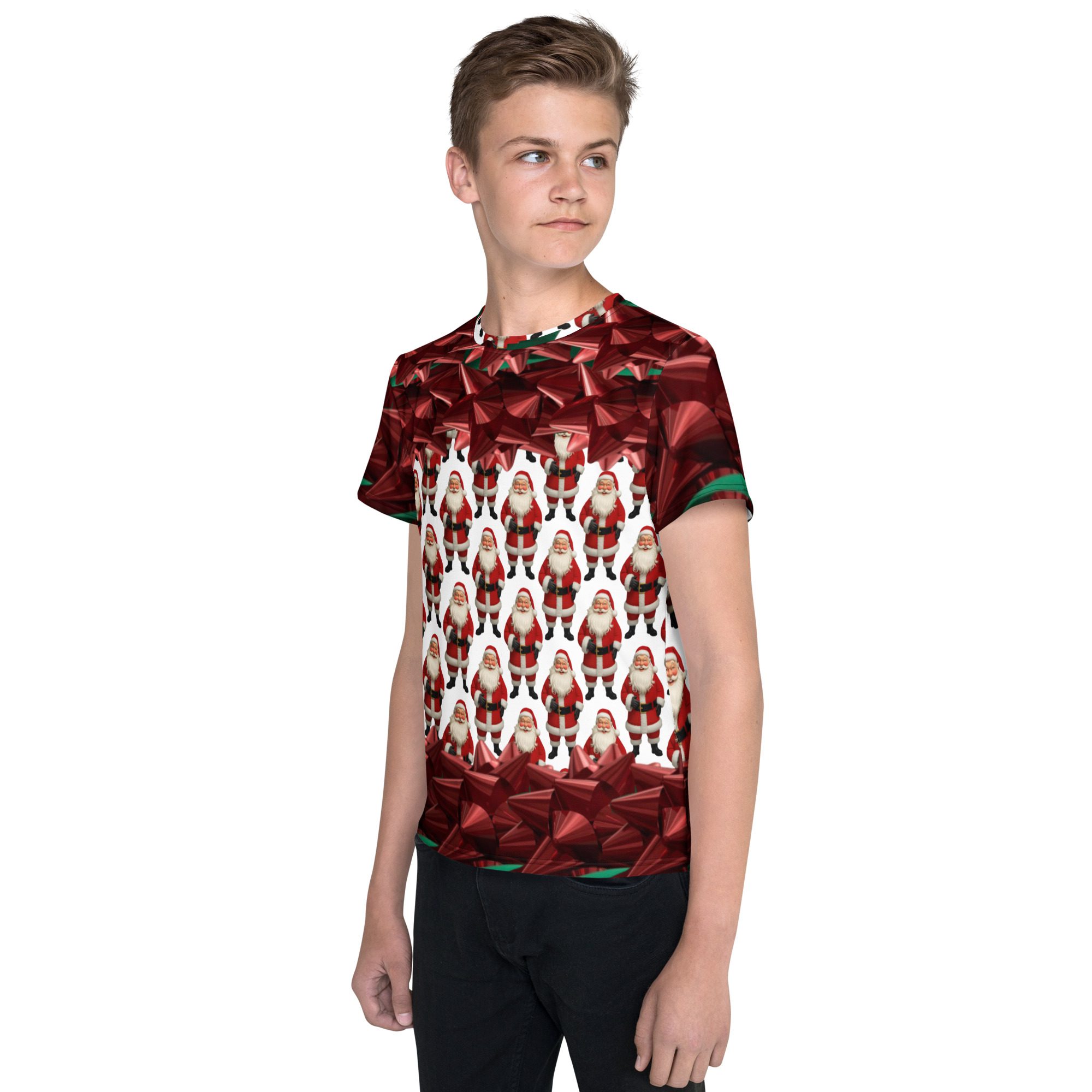 Santa's Squad Ugly Christmas Print - Youth All-Over Print Crew Neck T-Shirt - Image 3