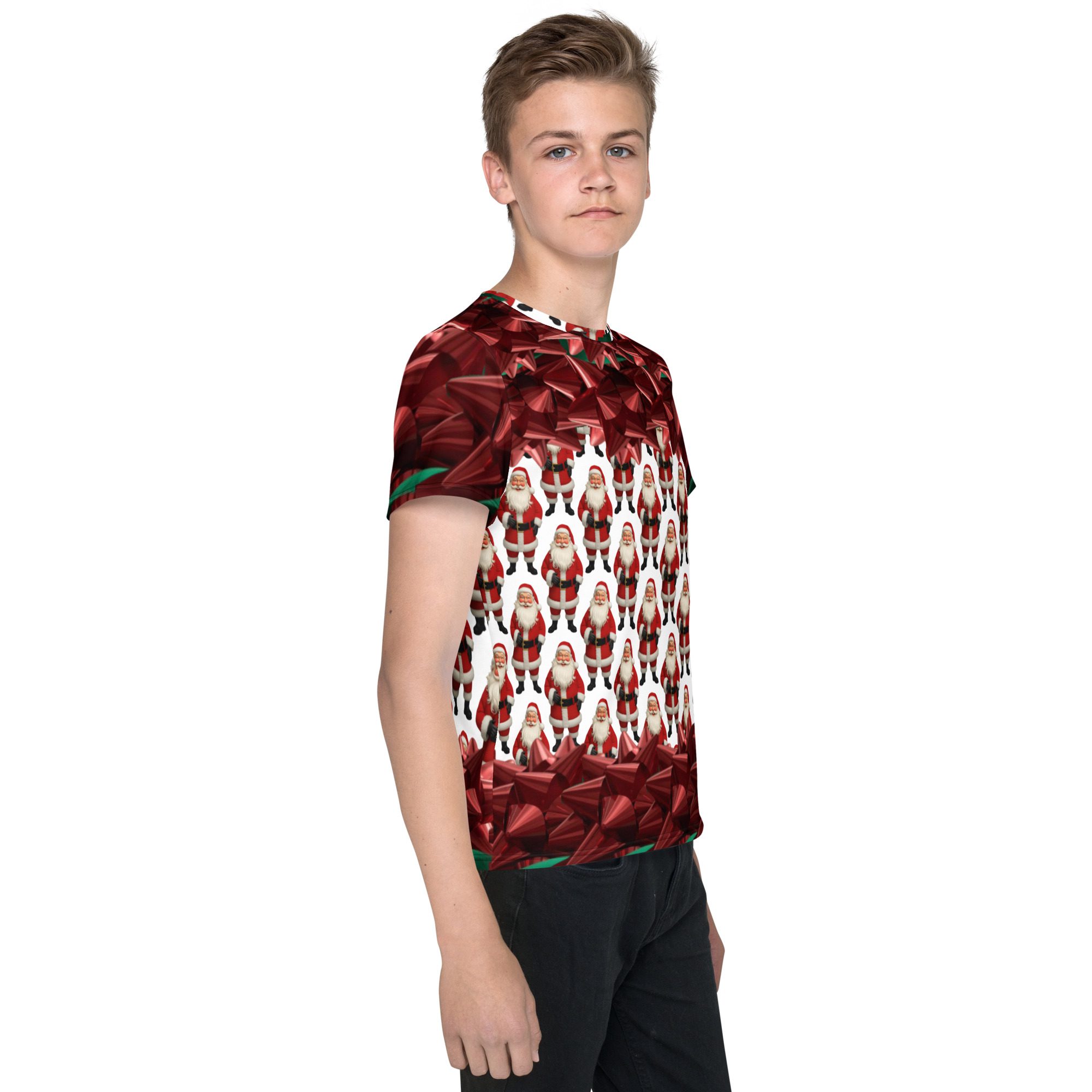 Santa's Squad Ugly Christmas Print - Youth All-Over Print Crew Neck T-Shirt - Image 4