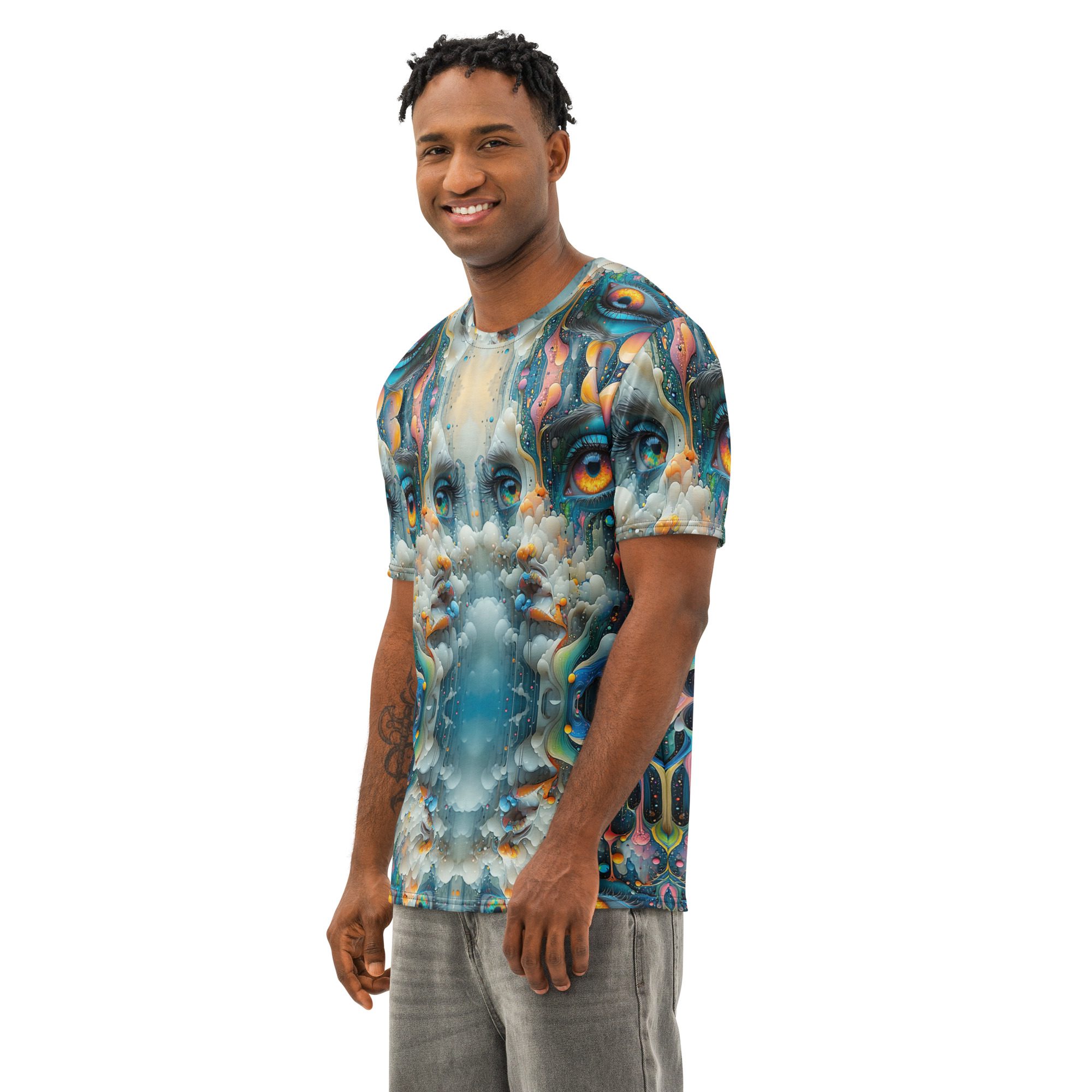 Mirrored Eyes of the Mystics Who Dream – Men’s Cotton Crew Neck T-Shirt - Image 3
