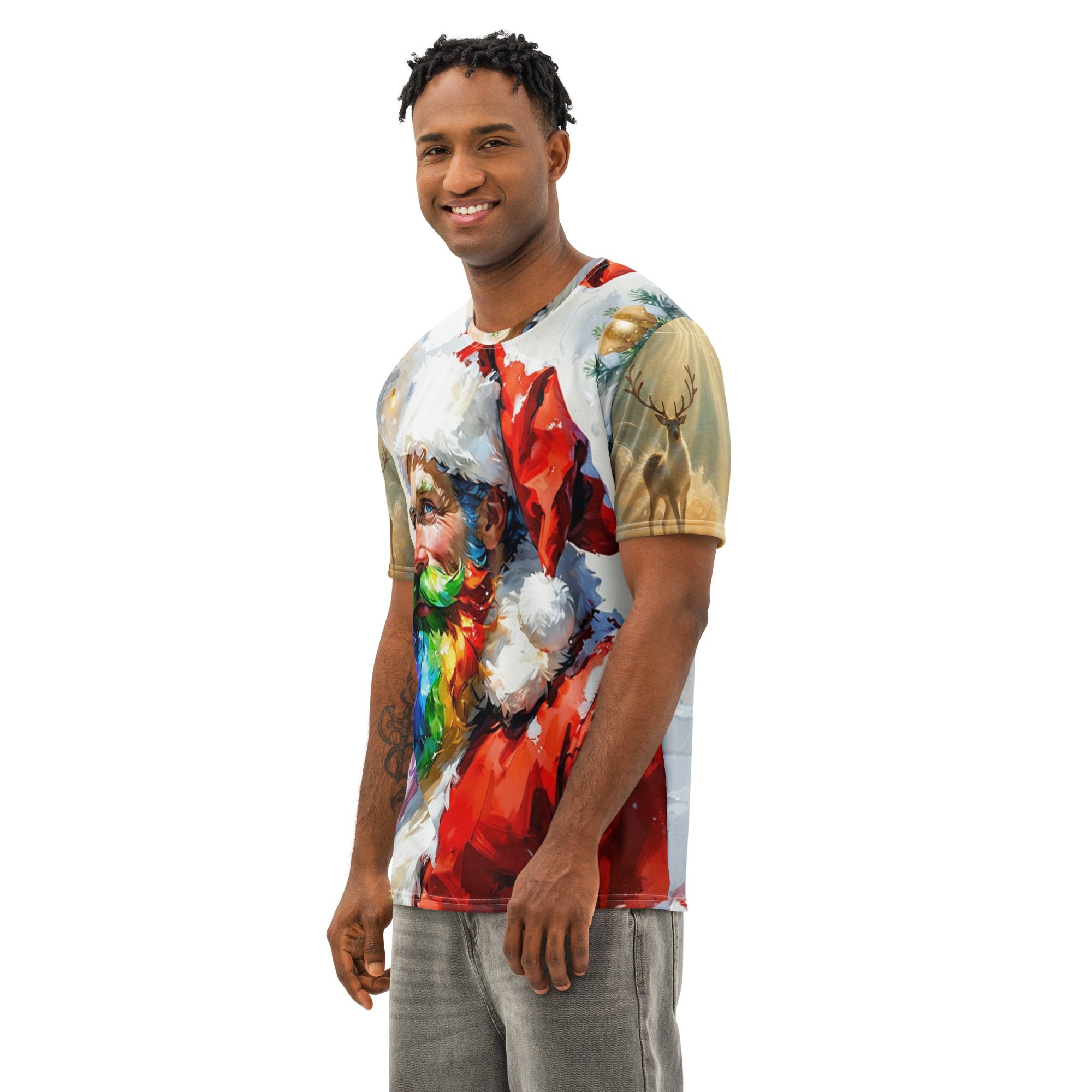Santa’s Frosted Pride – Men’s Cotton Crew Neck T-Shirt - Image 6