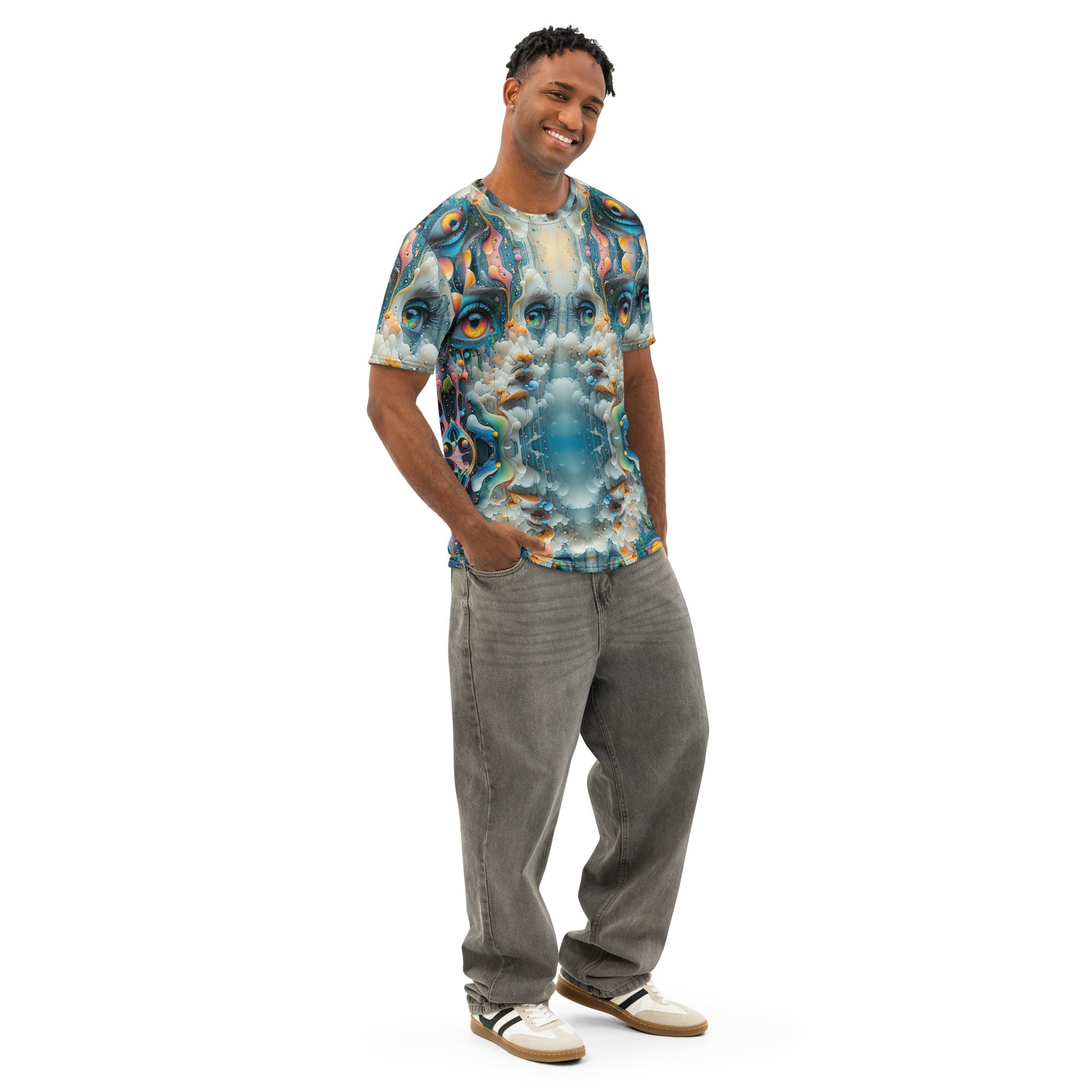 Mirrored Eyes of the Mystics Who Dream – Men’s Cotton Crew Neck T-Shirt - Image 4