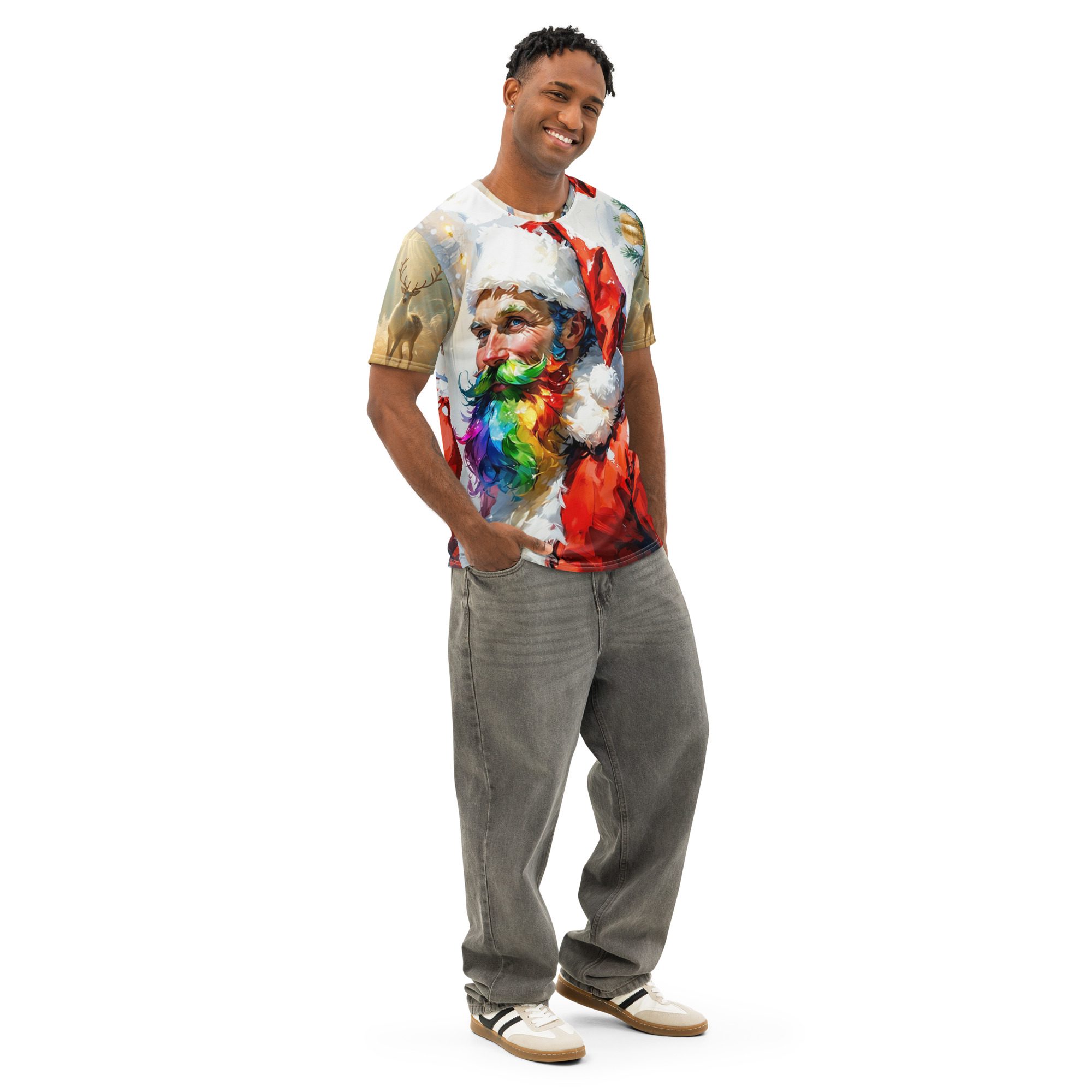 Santa’s Frosted Pride – Men’s Cotton Crew Neck T-Shirt - Image 3