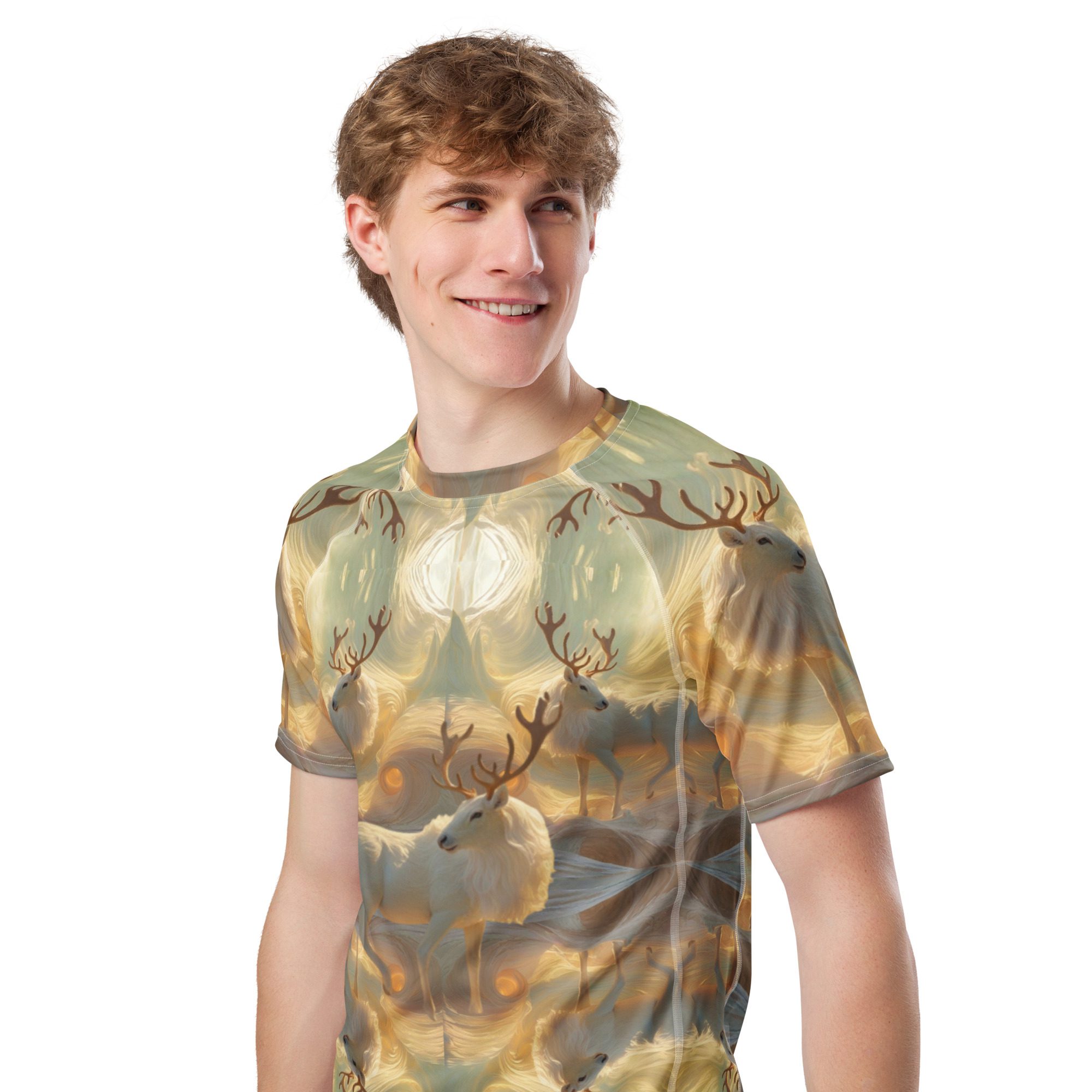 Sanctuary of the Sunlit Stag – All-Over Print Men’s Rash Guard - Image 2
