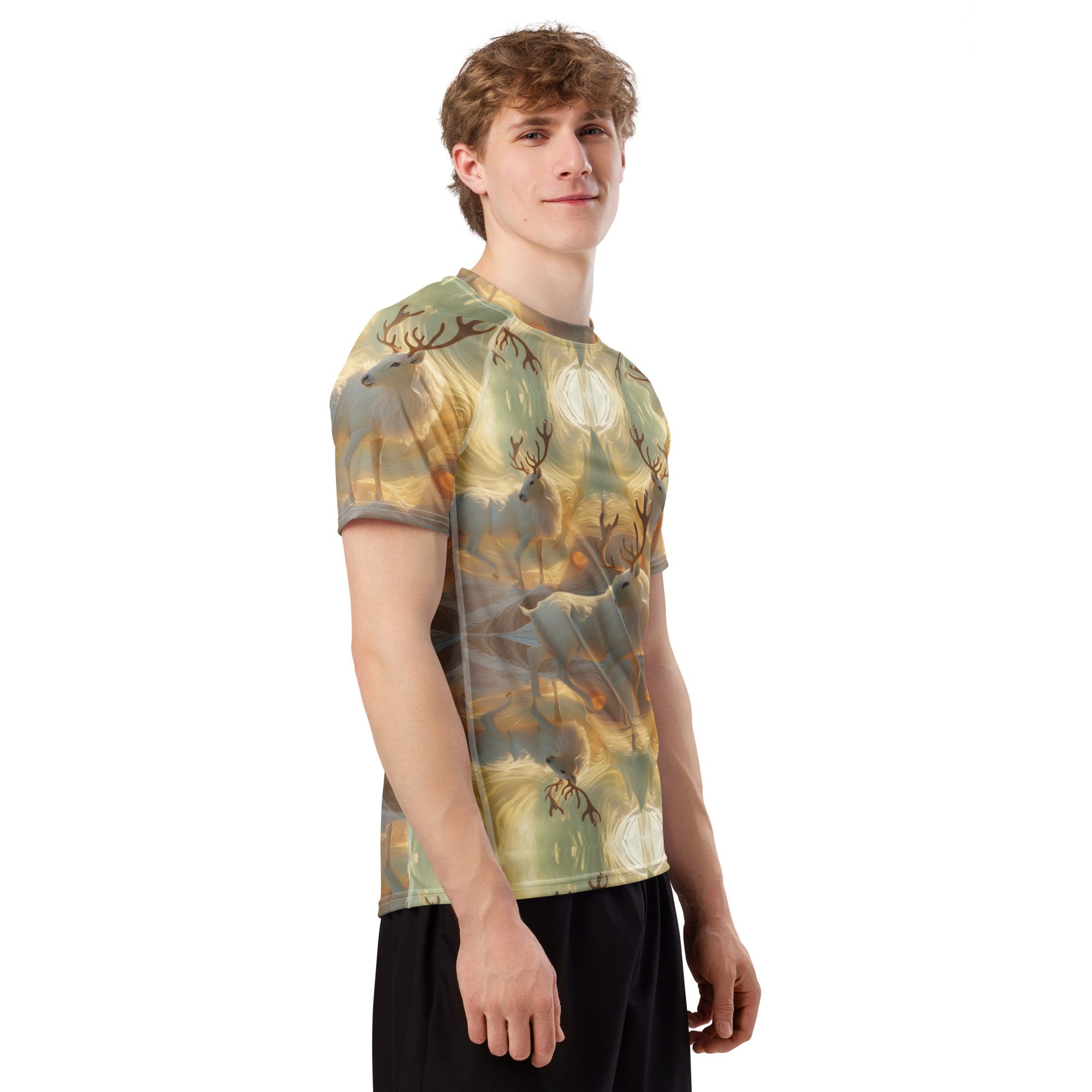 Sanctuary of the Sunlit Stag – All-Over Print Men’s Rash Guard - Image 3