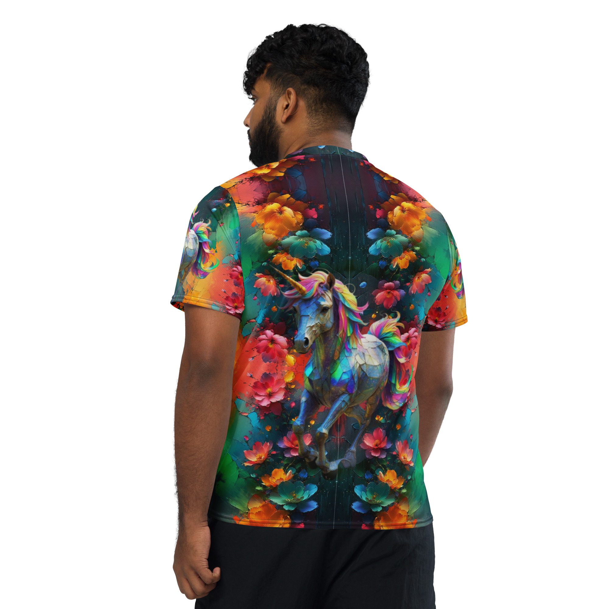 Wildheart’s Starlit Petals of the Vivid Unicorn Realm – Recycled Unisex Sports Jersey - Image 8
