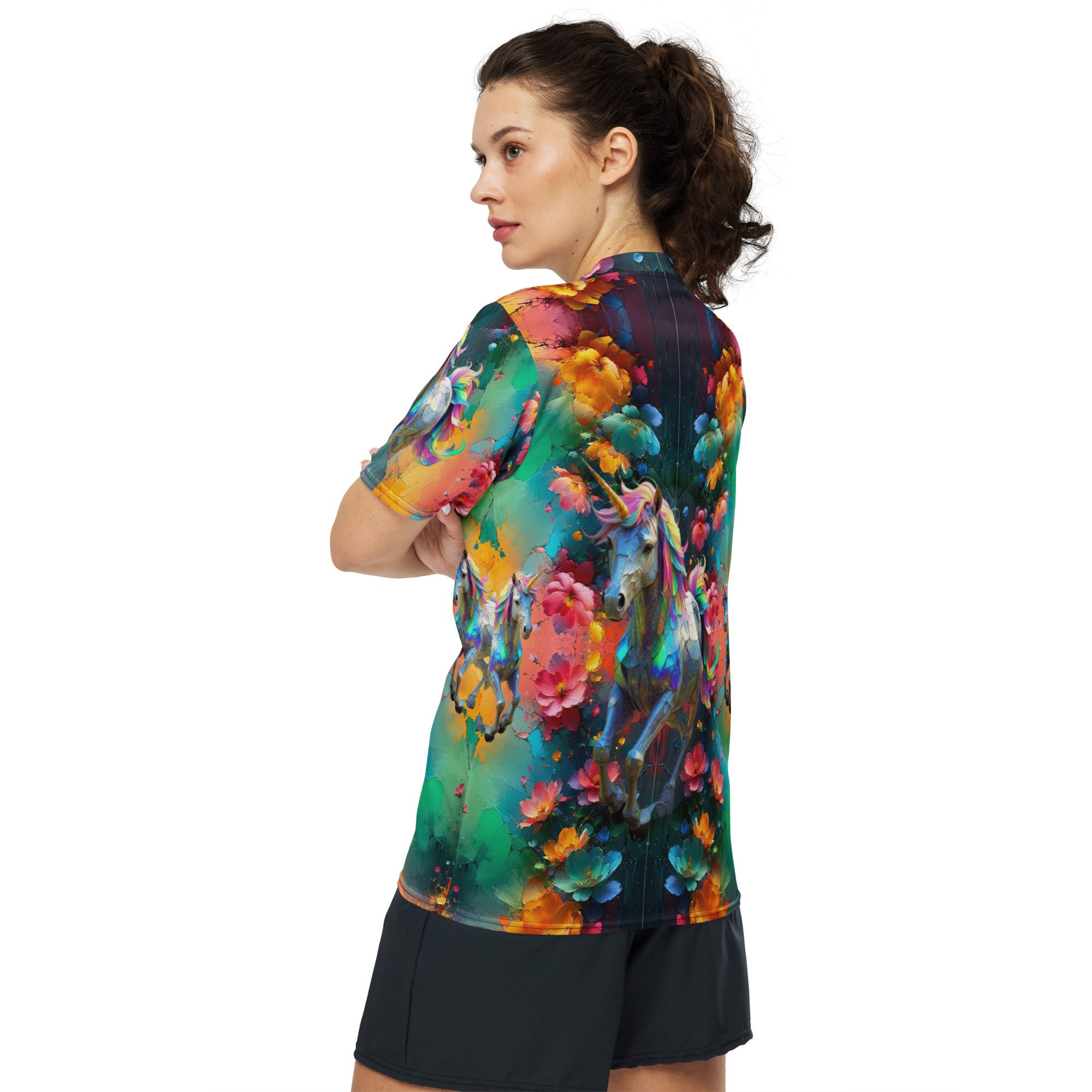 Wildheart’s Starlit Petals of the Vivid Unicorn Realm – Recycled Unisex Sports Jersey - Image 6