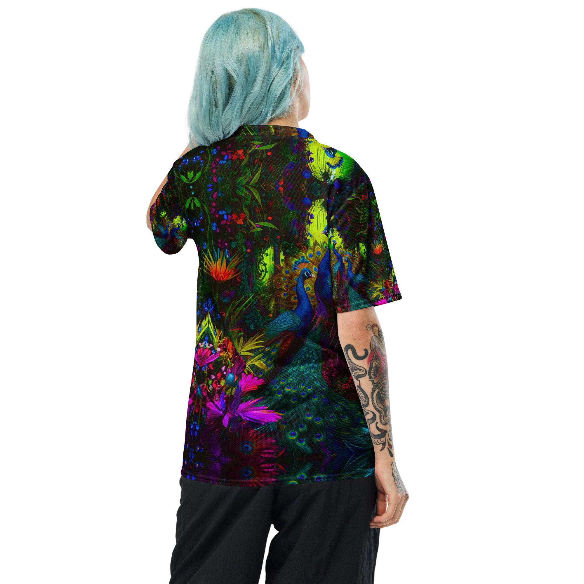 SG’s French Quarter’s Peacock Masquerade Garden – Recycled Unisex Sports Jersey - Image 3