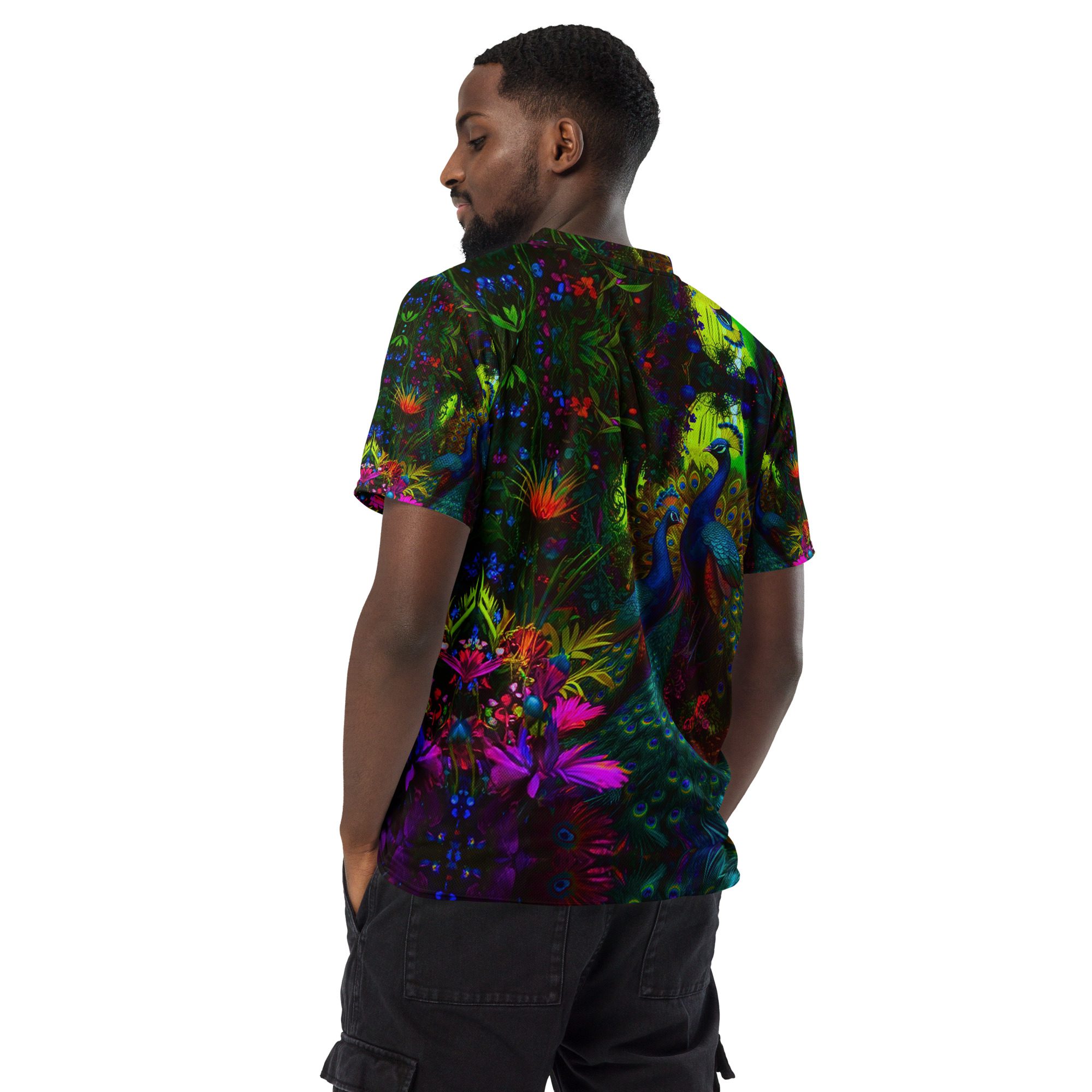 SG’s French Quarter’s Peacock Masquerade Garden – Recycled Unisex Sports Jersey - Image 9