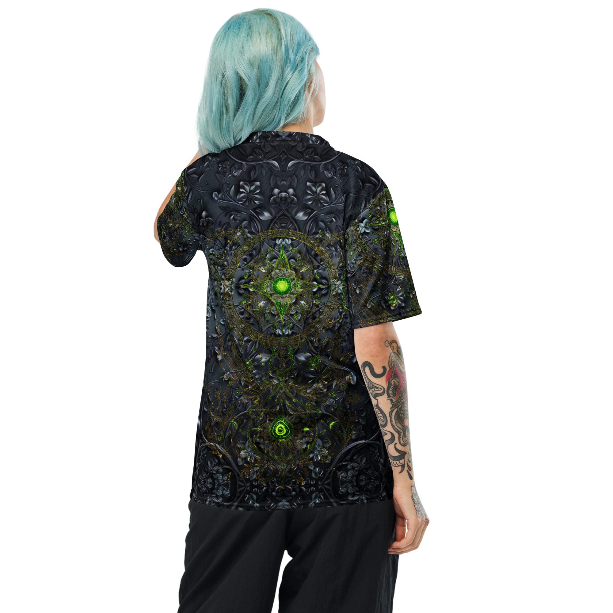The Moss’s Emerald Pulse Locked in Midnight Stone — Recycled Unisex Sports Jersey - Image 4