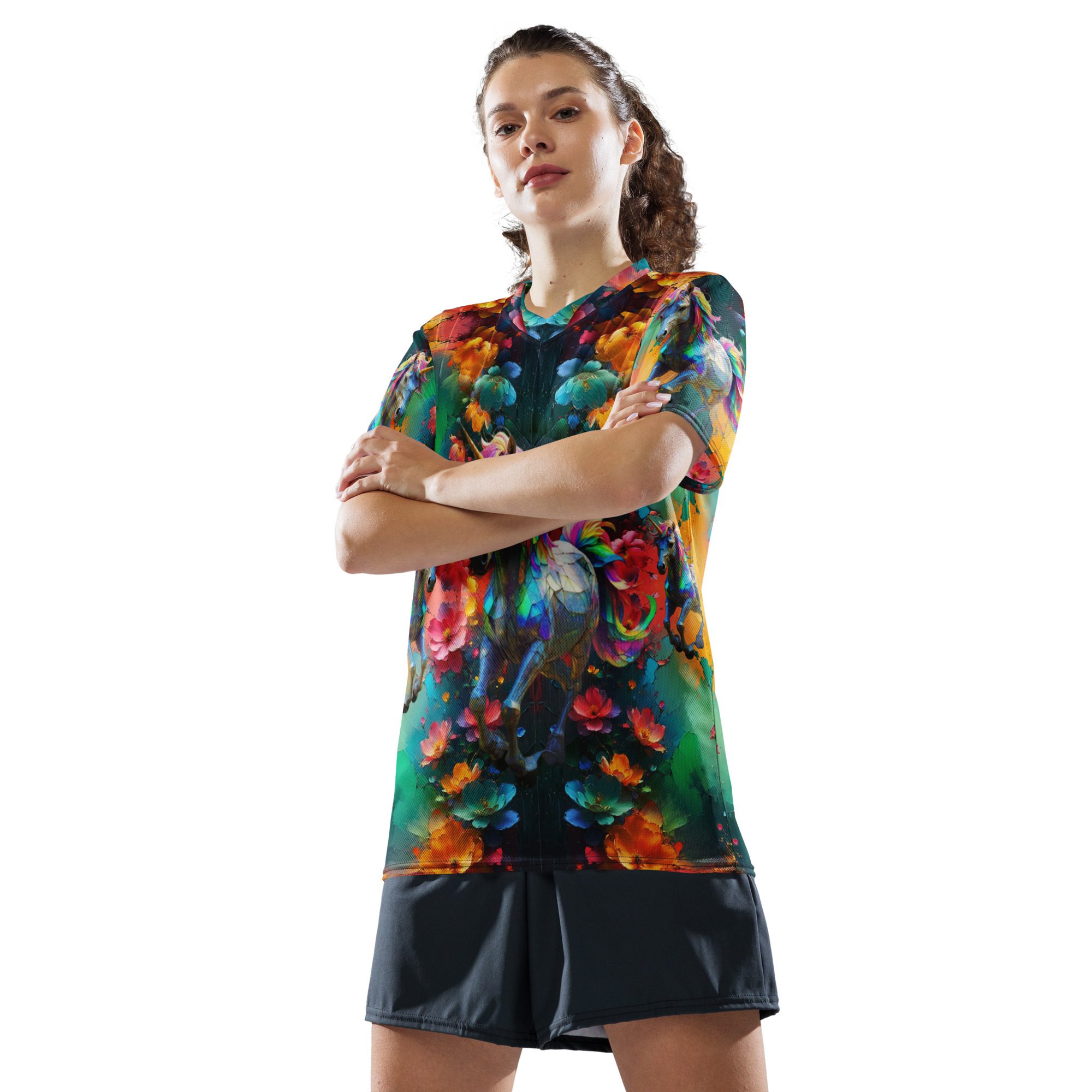 Wildheart’s Starlit Petals of the Vivid Unicorn Realm – Recycled Unisex Sports Jersey - Image 5