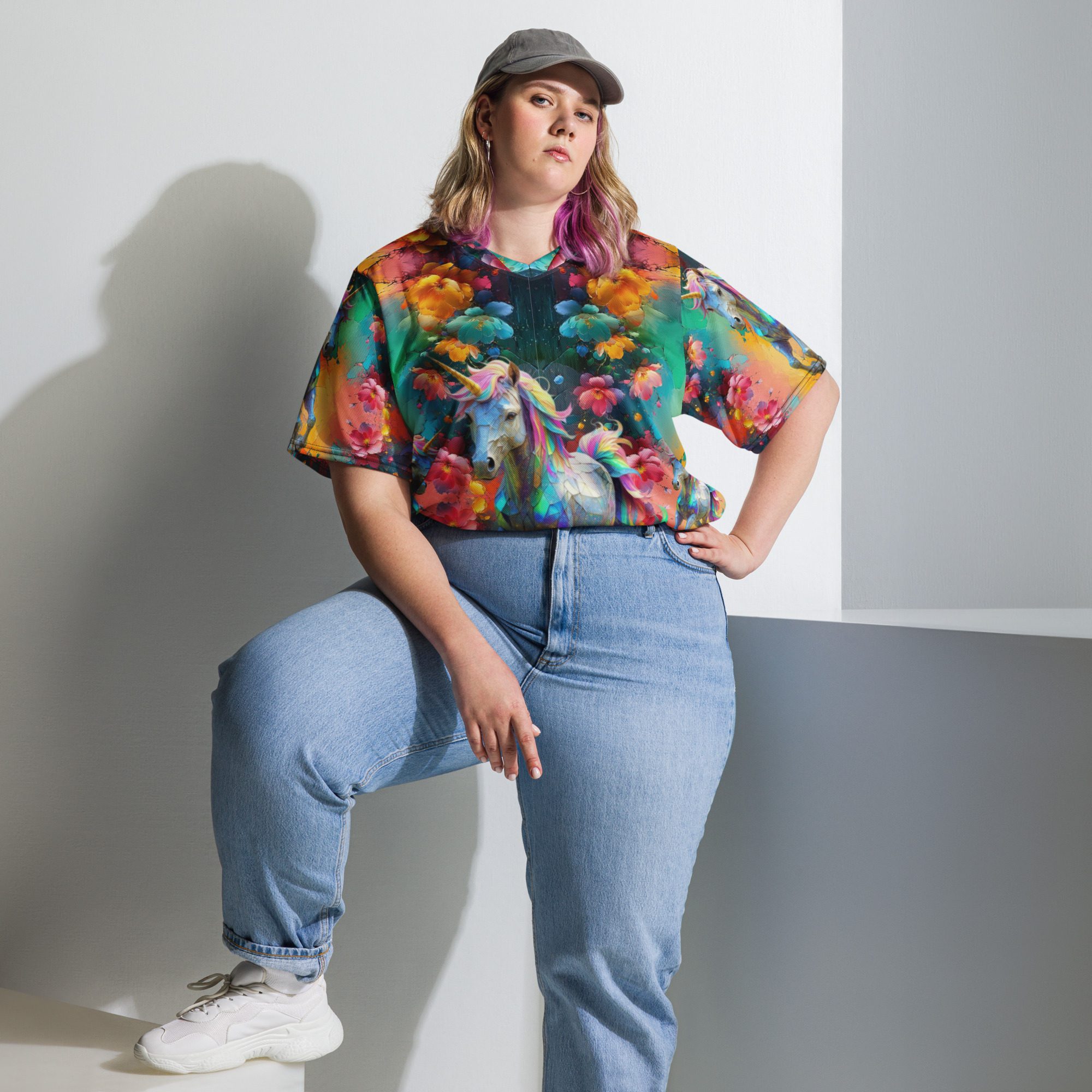 Wildheart’s Starlit Petals of the Vivid Unicorn Realm – Recycled Unisex Sports Jersey - Image 2