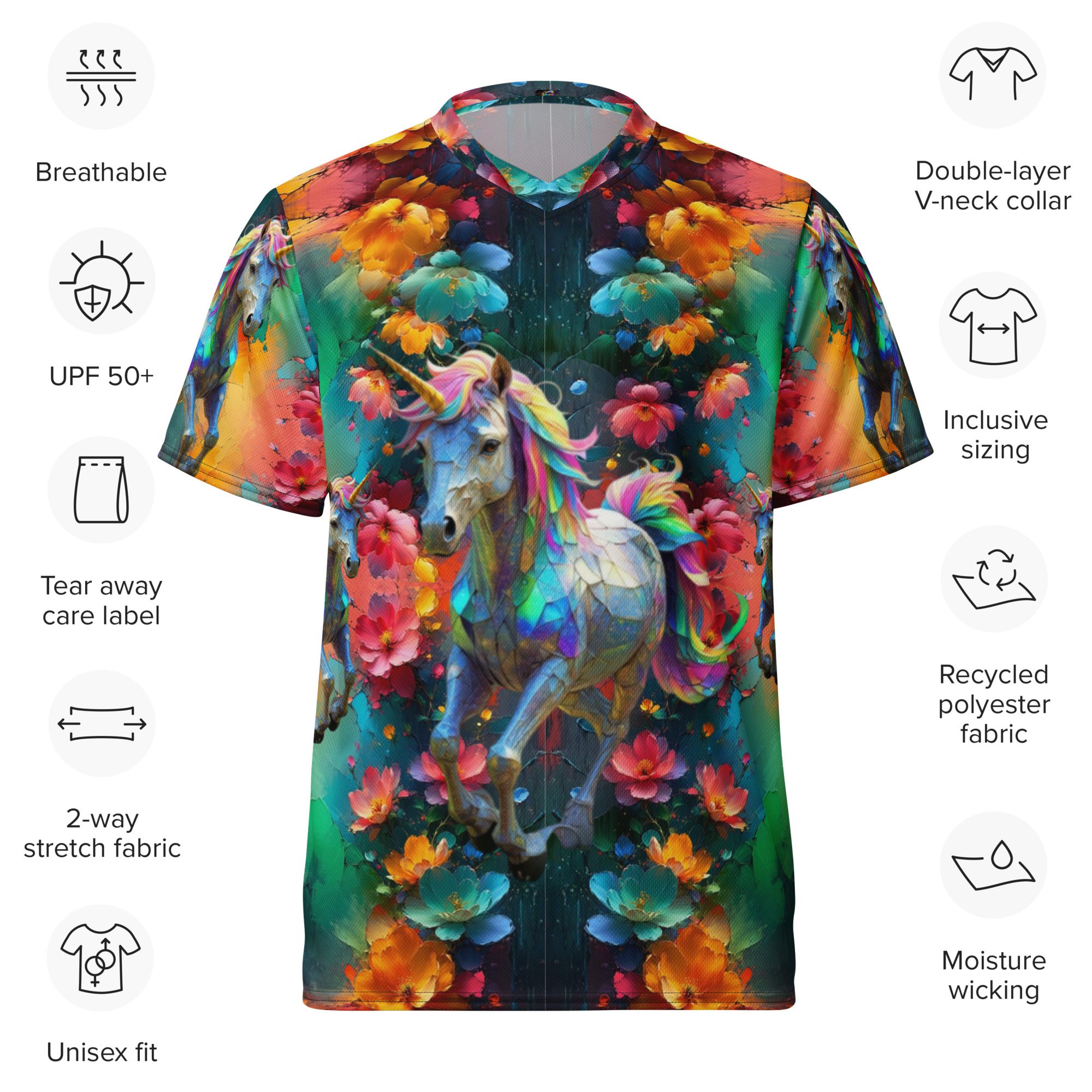 Wildheart’s Starlit Petals of the Vivid Unicorn Realm – Recycled Unisex Sports Jersey - Image 11