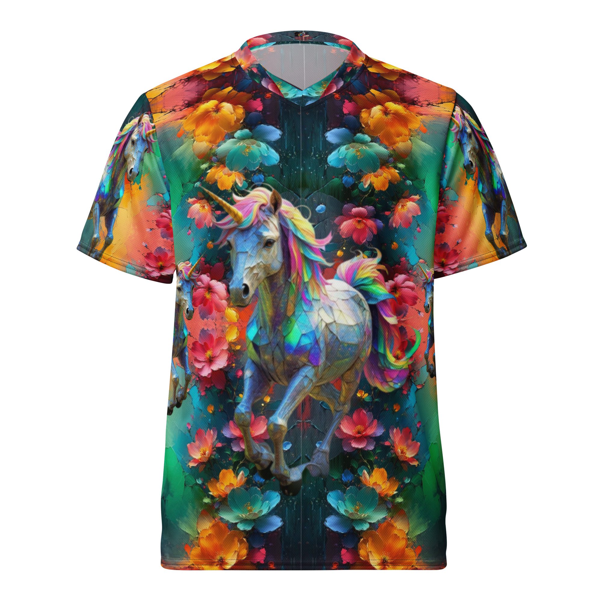 Wildheart’s Starlit Petals of the Vivid Unicorn Realm – Recycled Unisex Sports Jersey - Image 9