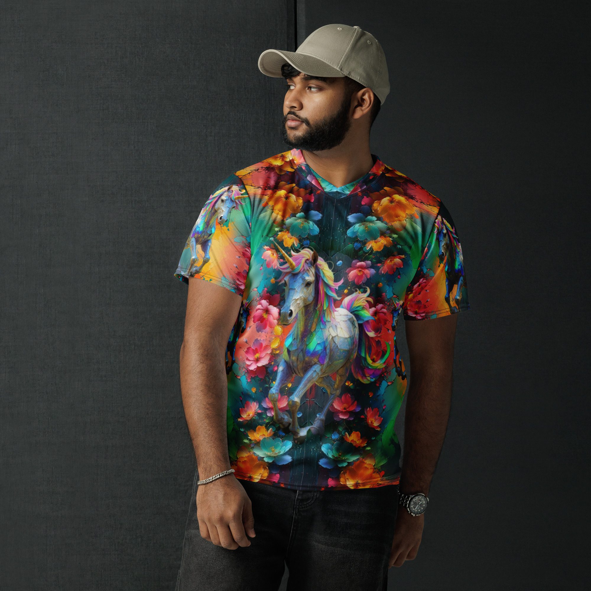 Wildheart’s Starlit Petals of the Vivid Unicorn Realm – Recycled Unisex Sports Jersey - Image 14