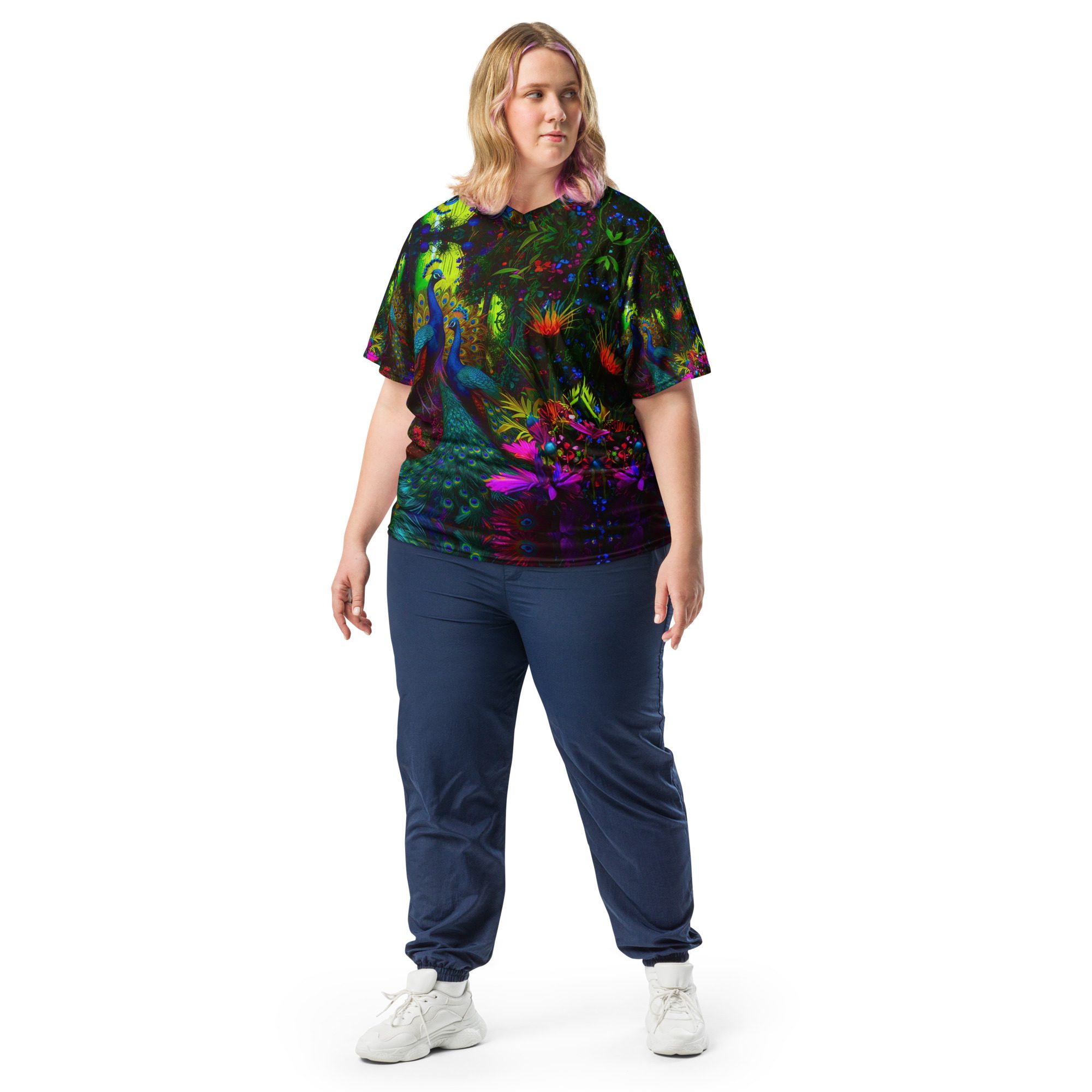 SG’s French Quarter’s Peacock Masquerade Garden – Recycled Unisex Sports Jersey - Image 6