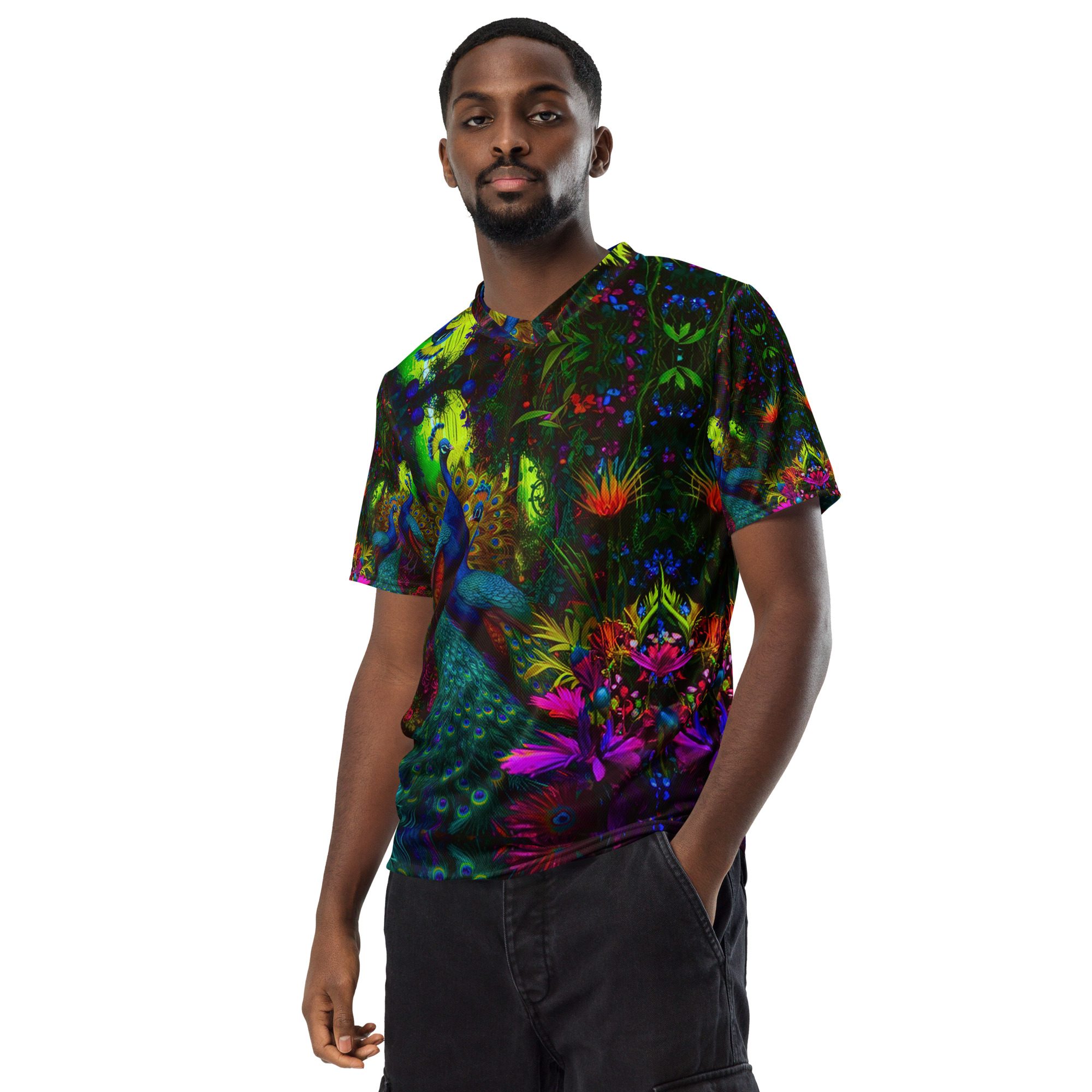 SG’s French Quarter’s Peacock Masquerade Garden – Recycled Unisex Sports Jersey - Image 8