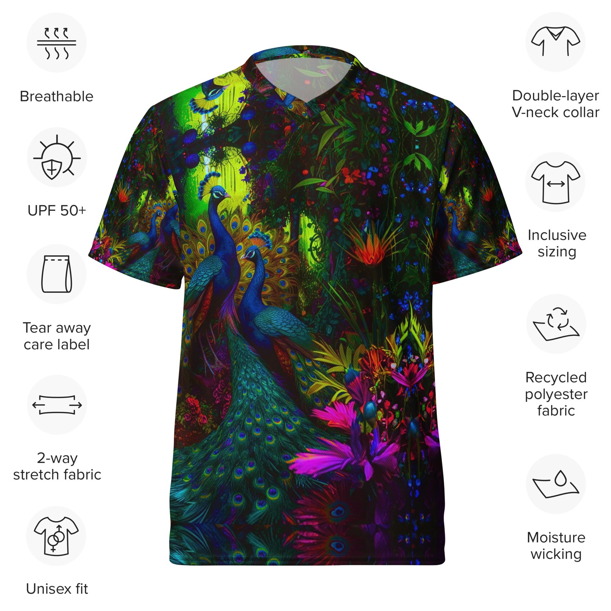 SG’s French Quarter’s Peacock Masquerade Garden – Recycled Unisex Sports Jersey - Image 12