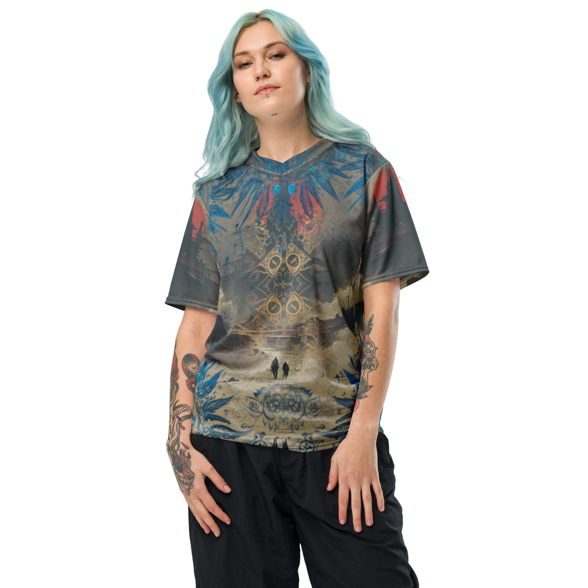 The Pilgrimage Between Worlds — Recycled Unisex Sports Jersey - Image 3