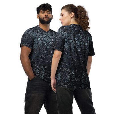 Black Iron Blossoms of the Old World — Recycled Unisex Sports Jersey