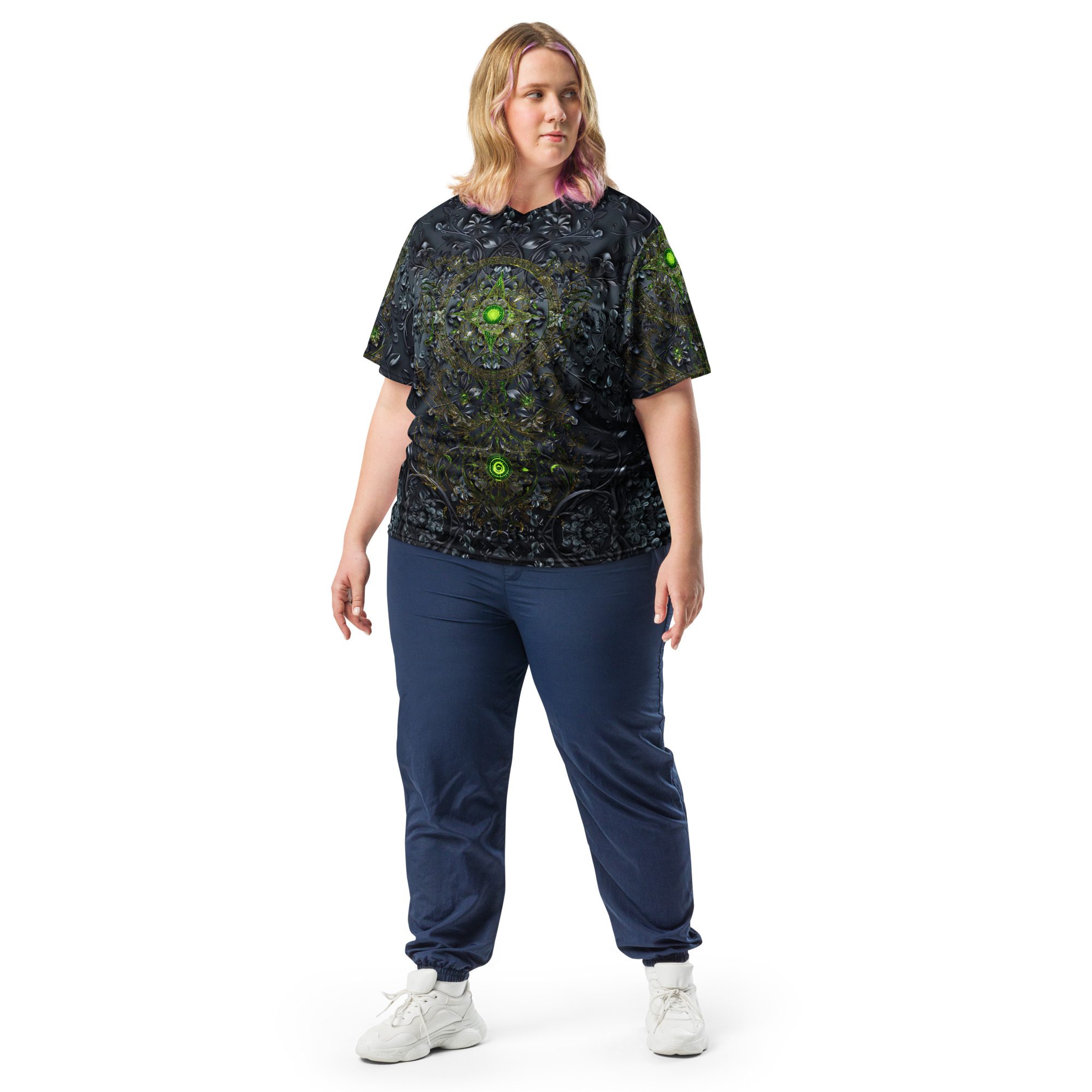 The Moss’s Emerald Pulse Locked in Midnight Stone — Recycled Unisex Sports Jersey - Image 7