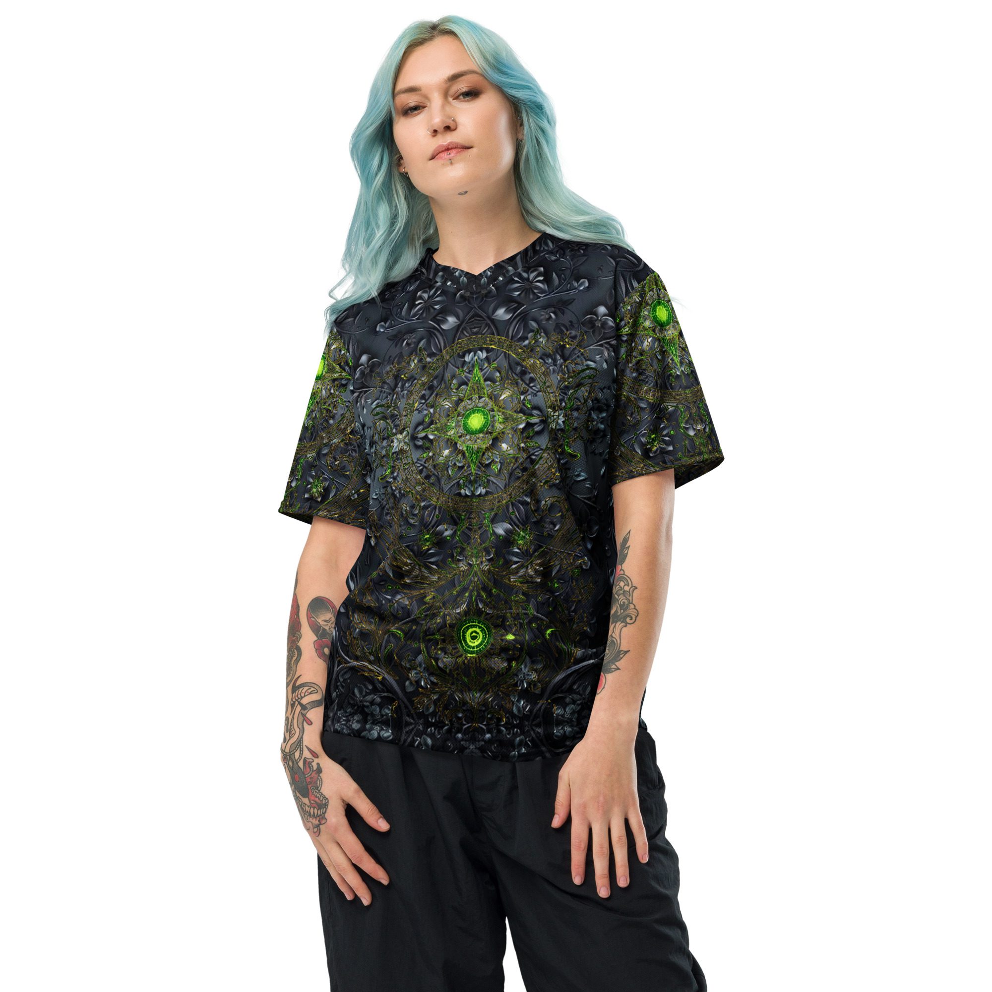 The Moss’s Emerald Pulse Locked in Midnight Stone — Recycled Unisex Sports Jersey - Image 3