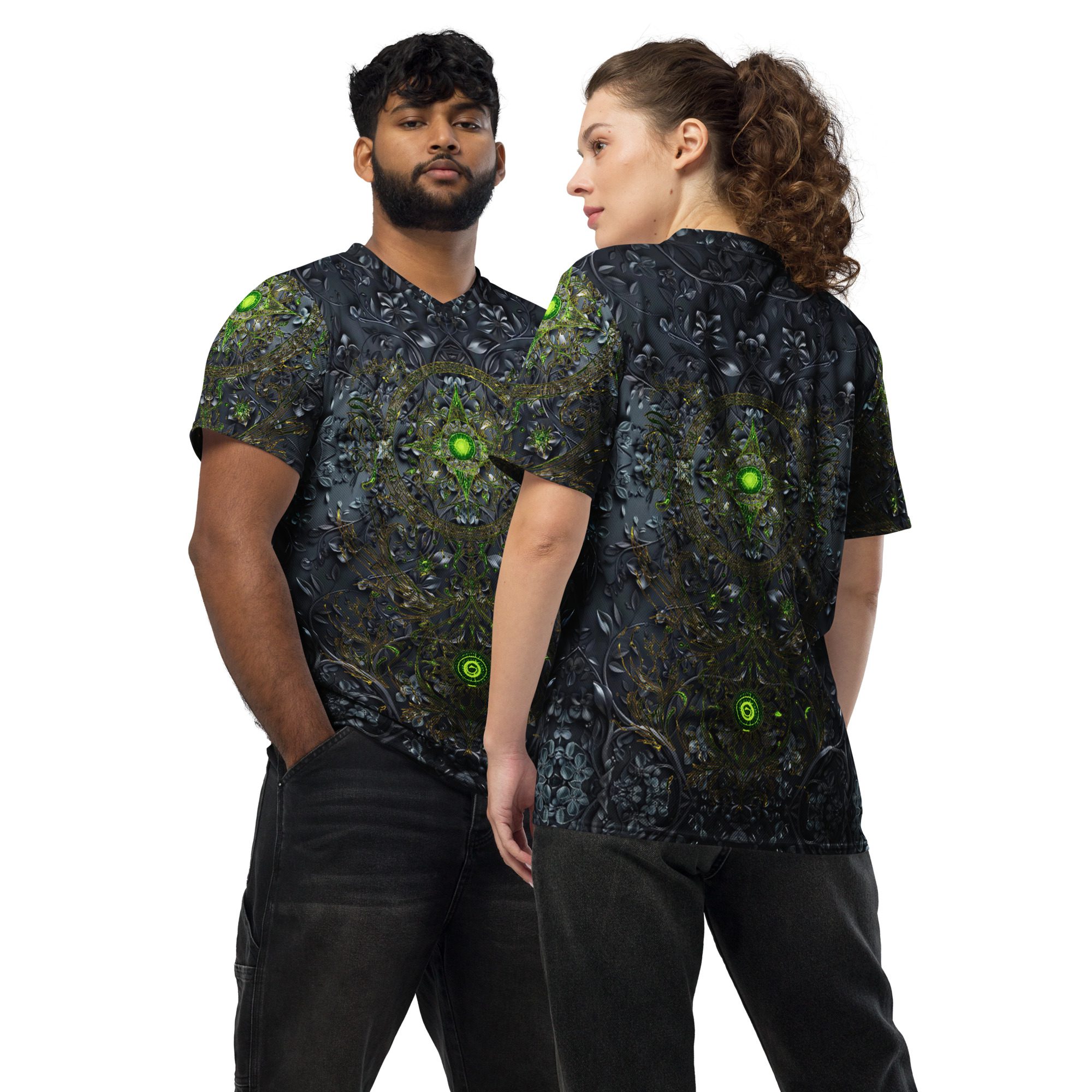 The Moss’s Emerald Pulse Locked in Midnight Stone — Recycled Unisex Sports Jersey - Image 16