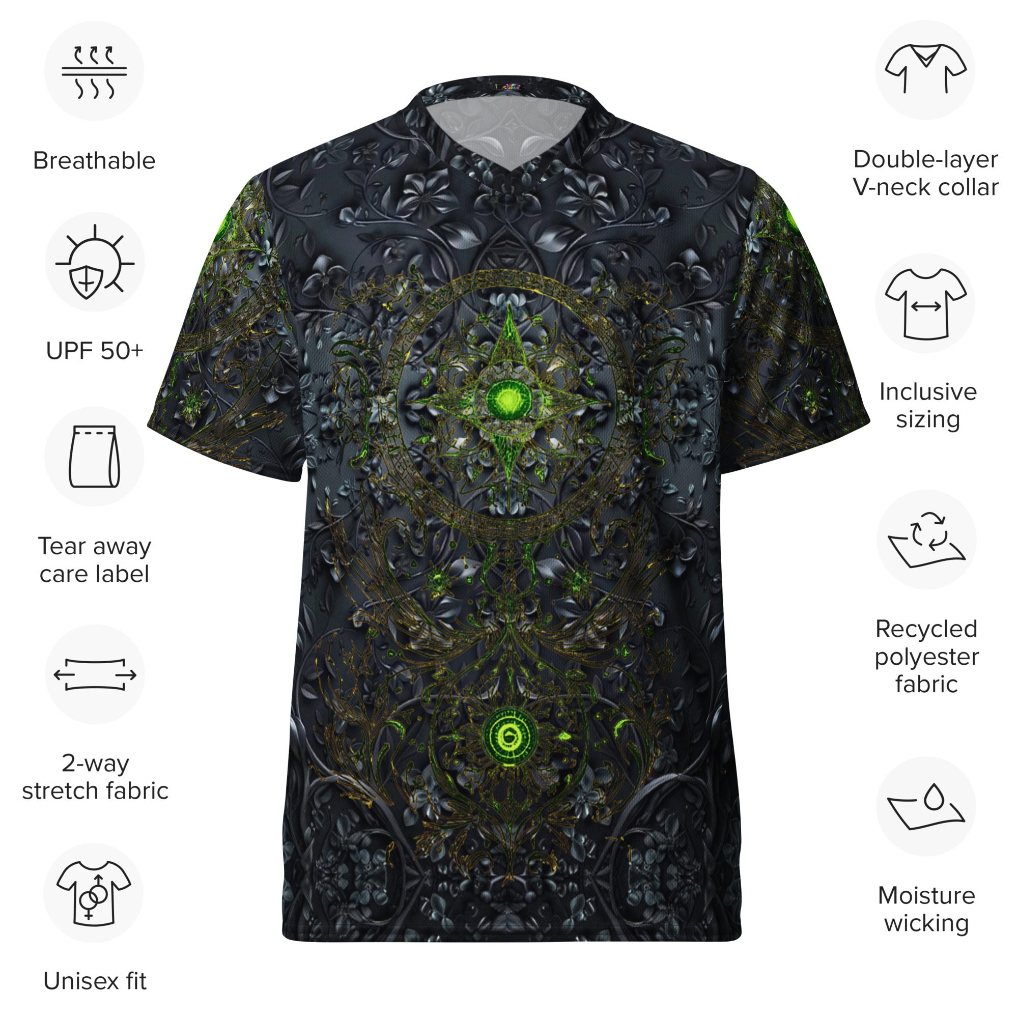 The Moss’s Emerald Pulse Locked in Midnight Stone — Recycled Unisex Sports Jersey - Image 5