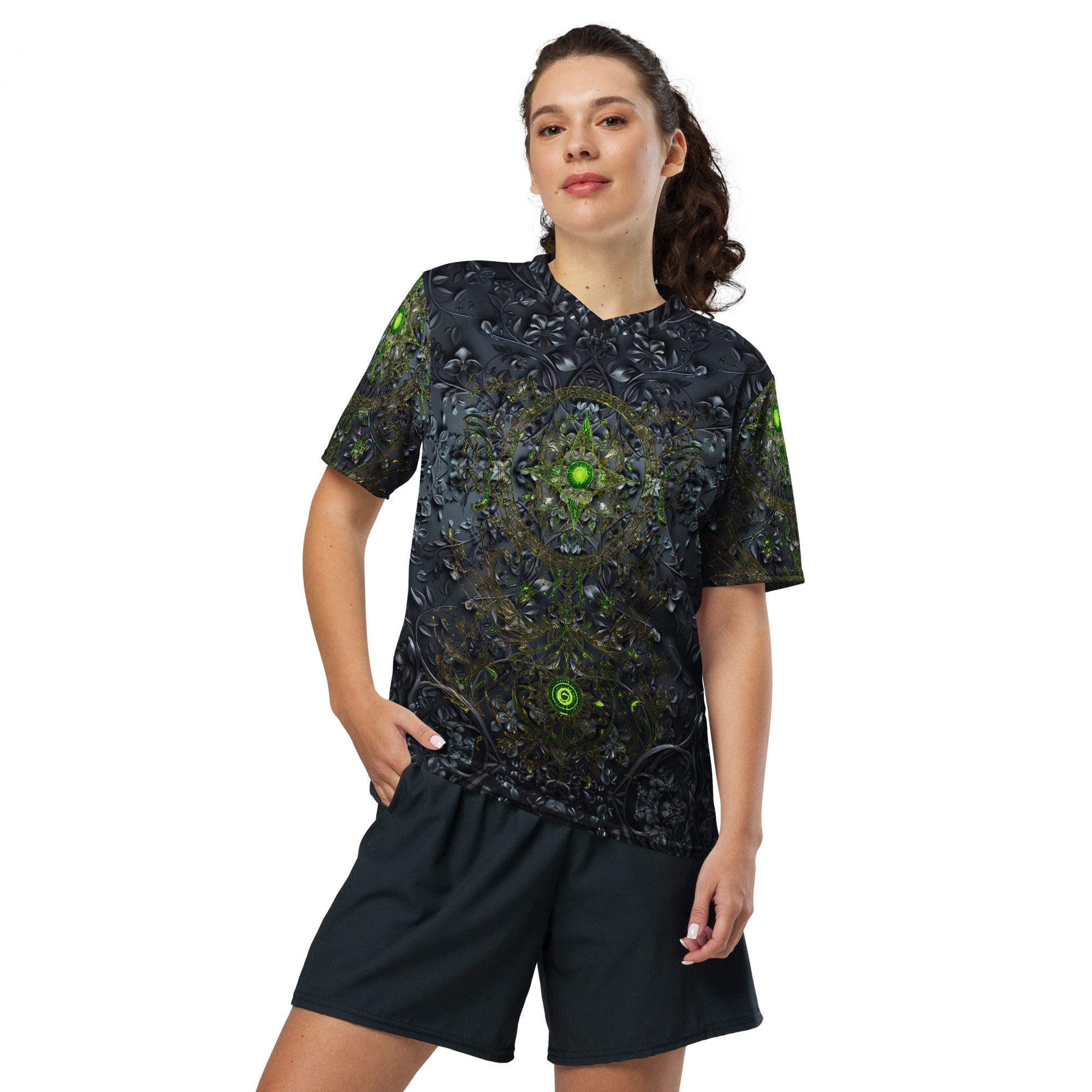 The Moss’s Emerald Pulse Locked in Midnight Stone — Recycled Unisex Sports Jersey - Image 9