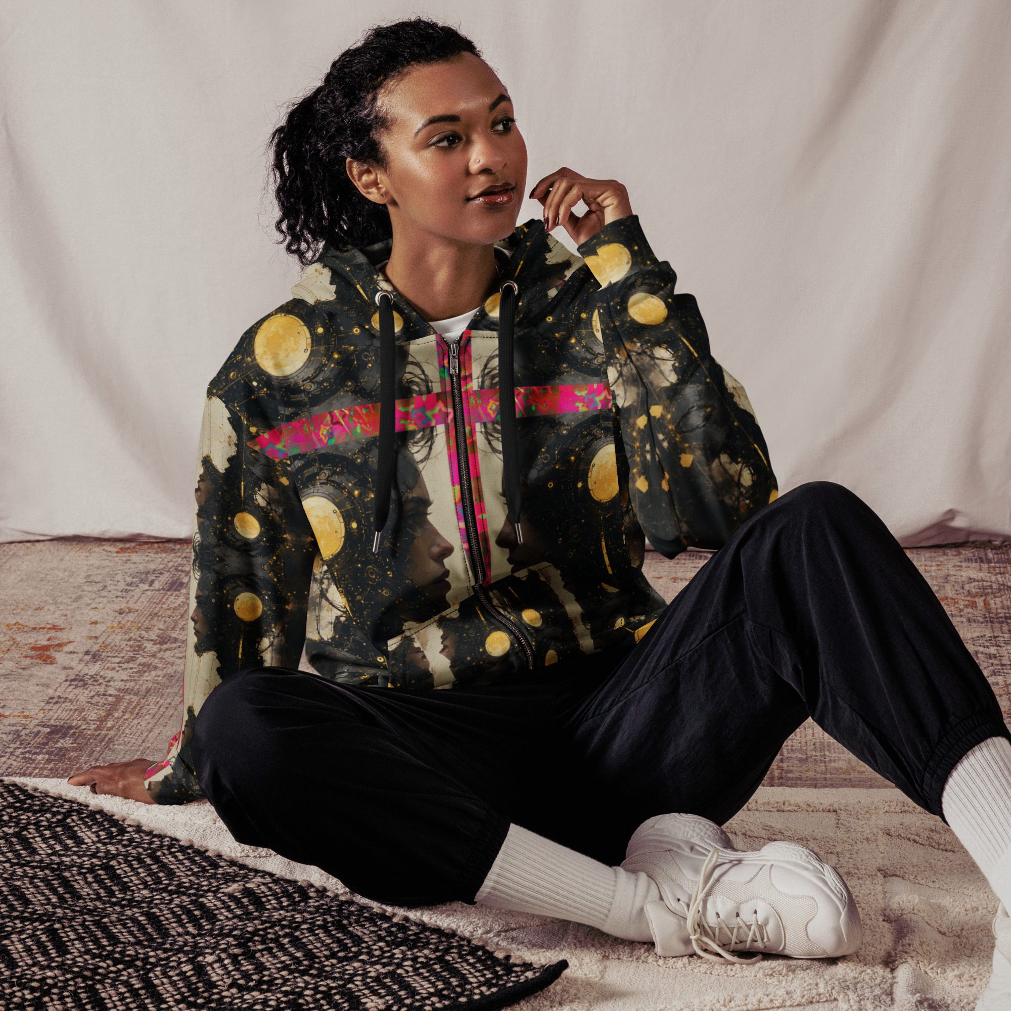 The Watchers Beneath Black Suns – All-Over Print Recycled Unisex Zip Hoodie - Image 4