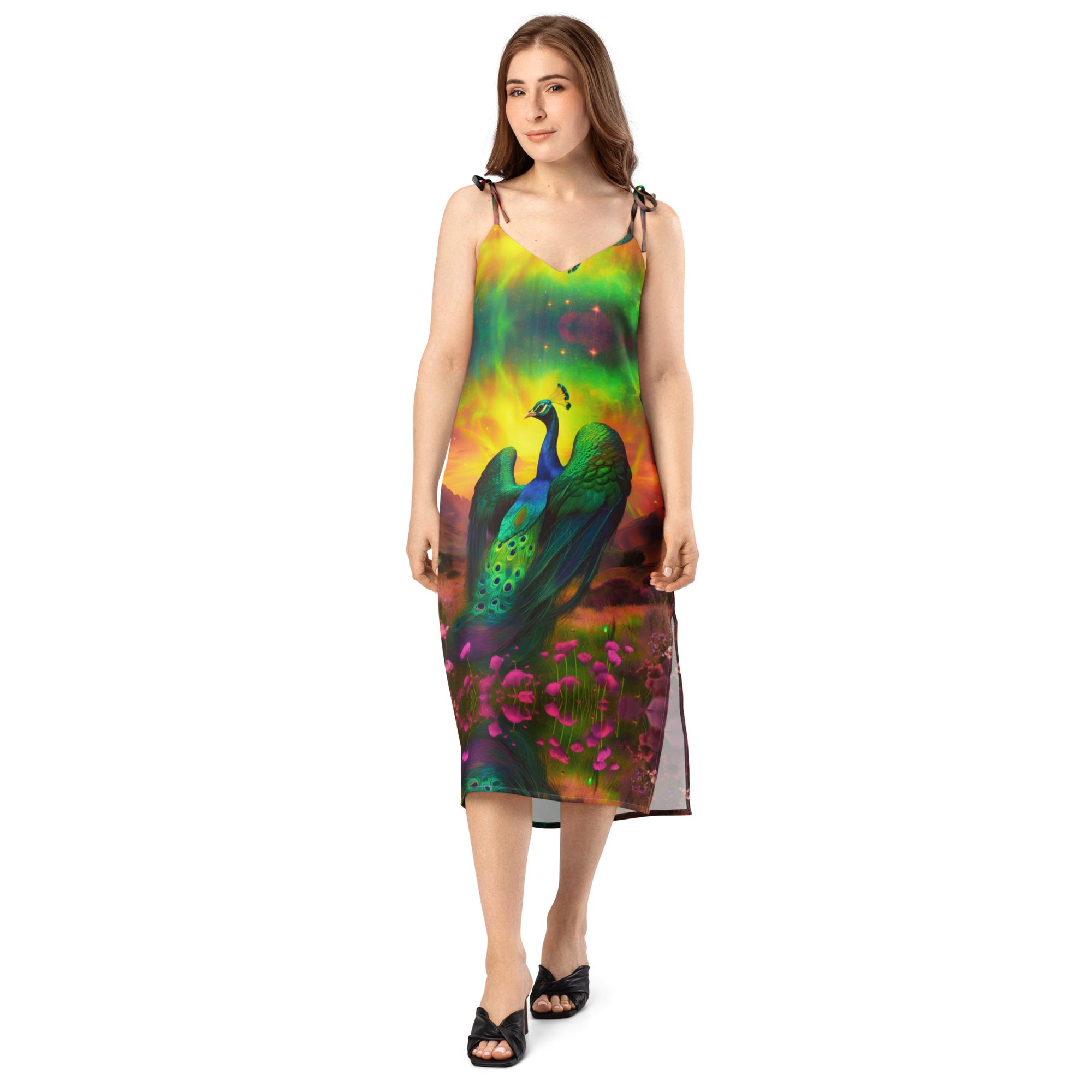 SG’s Mardi Gras’s Sunrise Royal Peacock Glow — Tie-Strap Midi Dress - Image 4