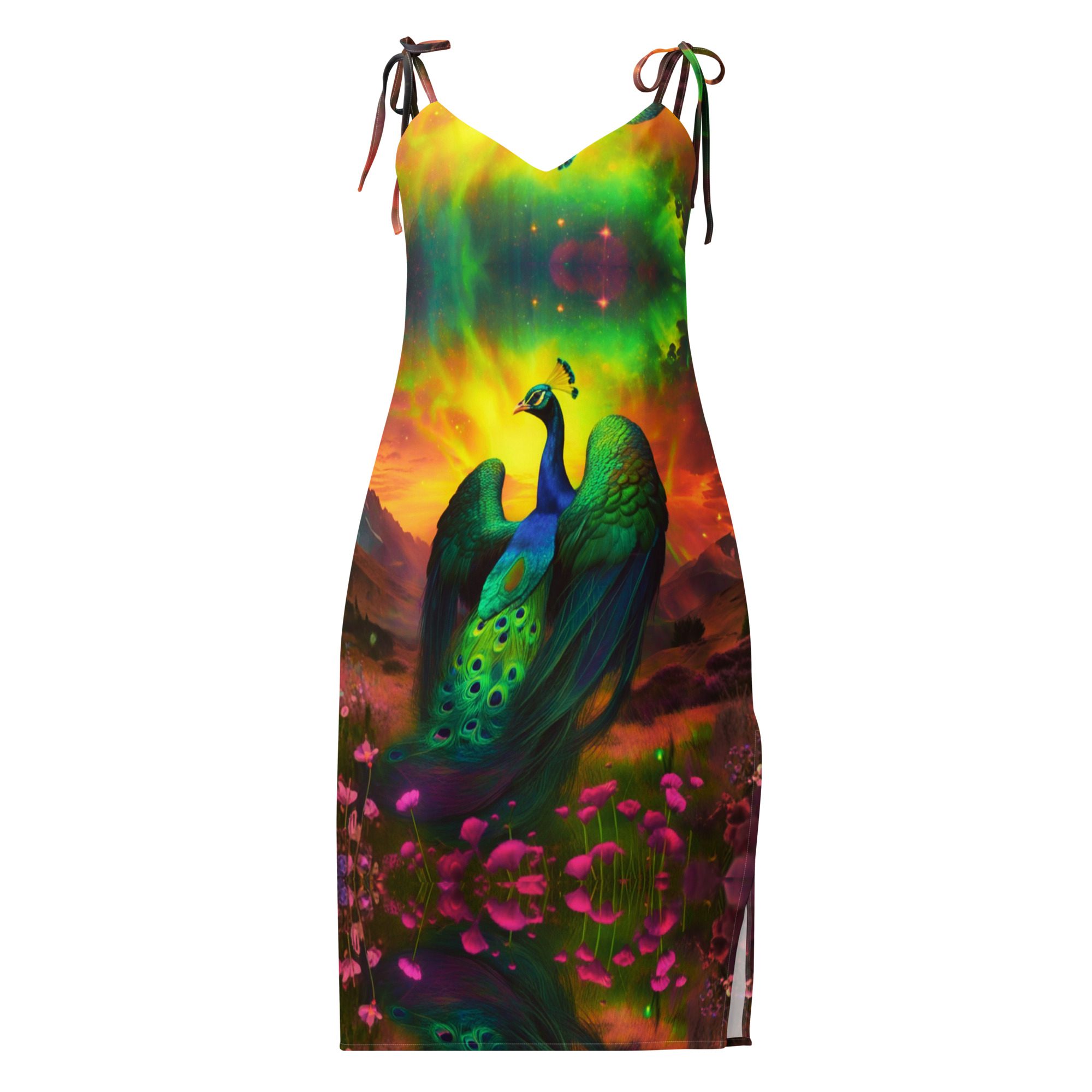 SG’s Mardi Gras’s Sunrise Royal Peacock Glow — Tie-Strap Midi Dress - Image 12