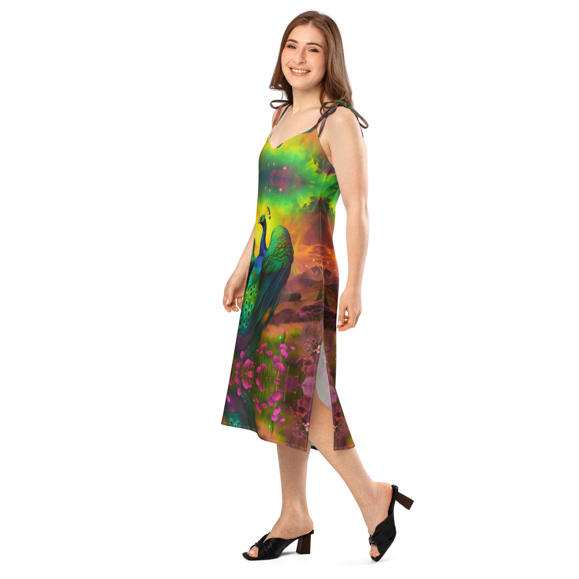 SG’s Mardi Gras’s Sunrise Royal Peacock Glow — Tie-Strap Midi Dress - Image 3