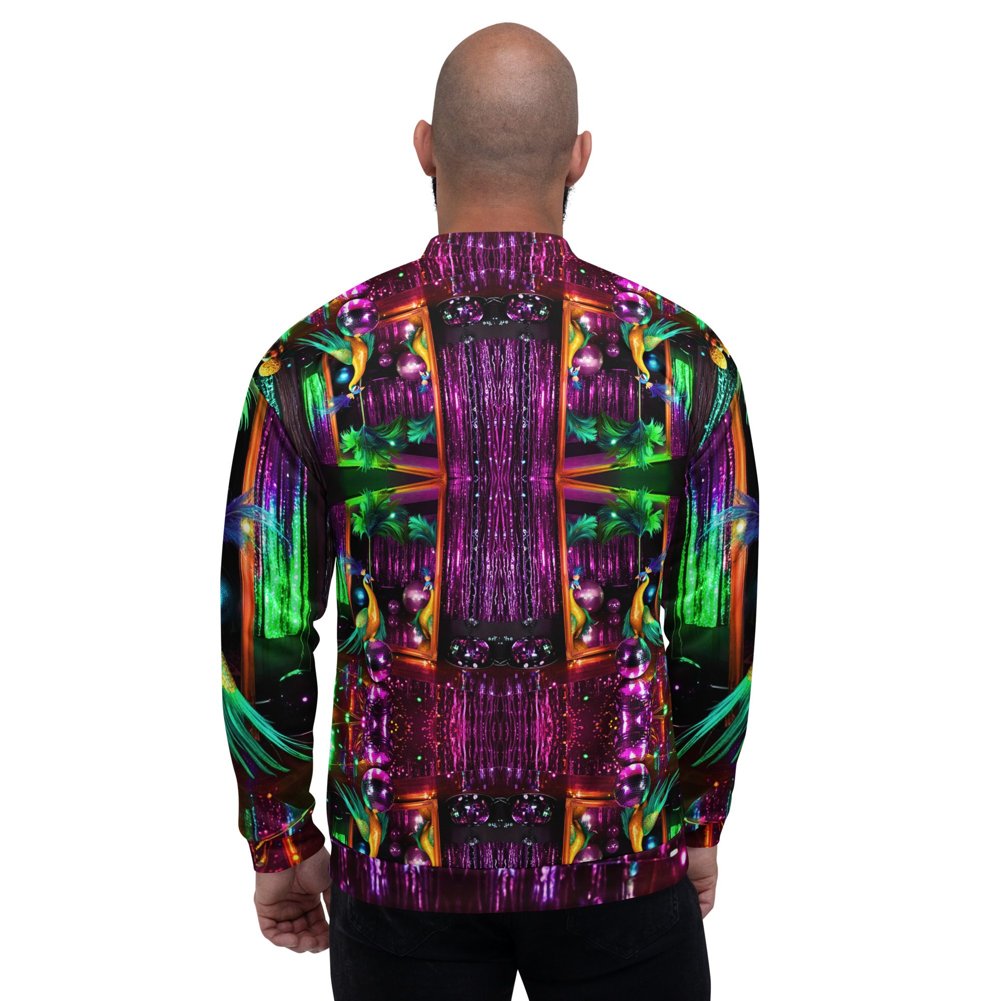 SG’s Mardi Gras Peacocks Mirrorball Masquerade Night – Unisex Bomber Jacket - Image 9
