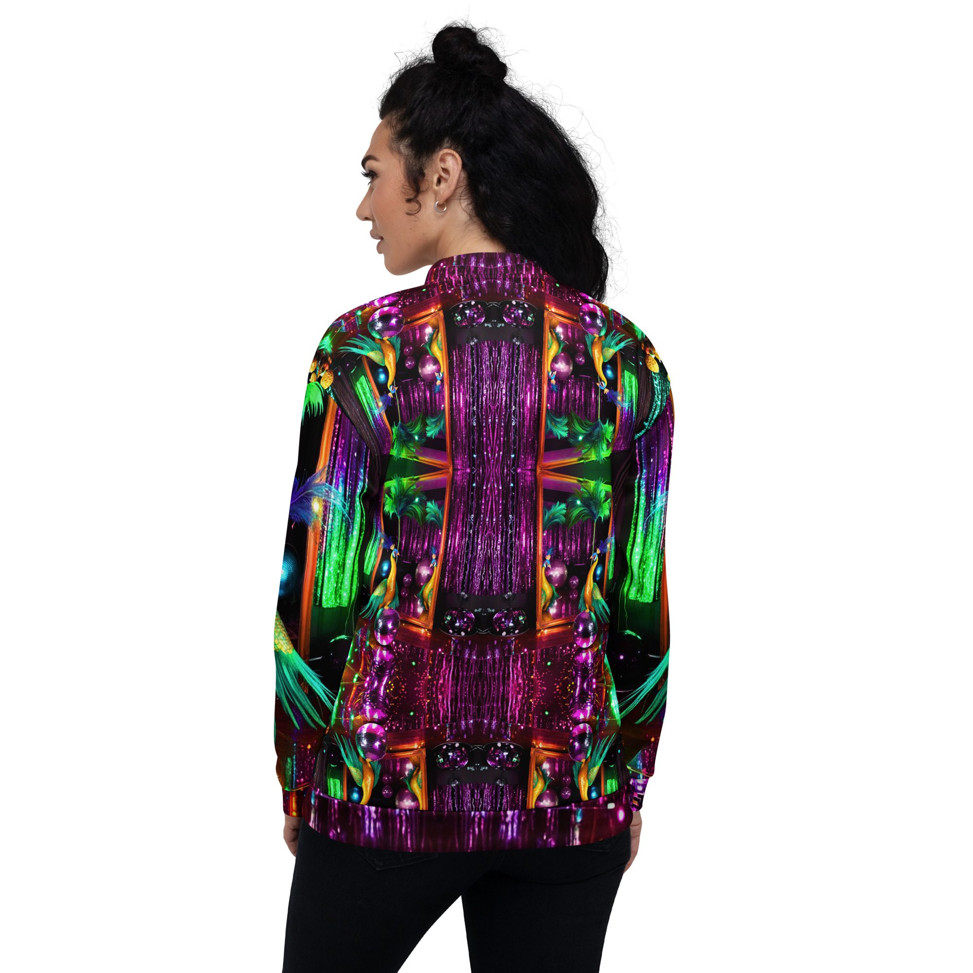 SG’s Mardi Gras Peacocks Mirrorball Masquerade Night – Unisex Bomber Jacket - Image 11