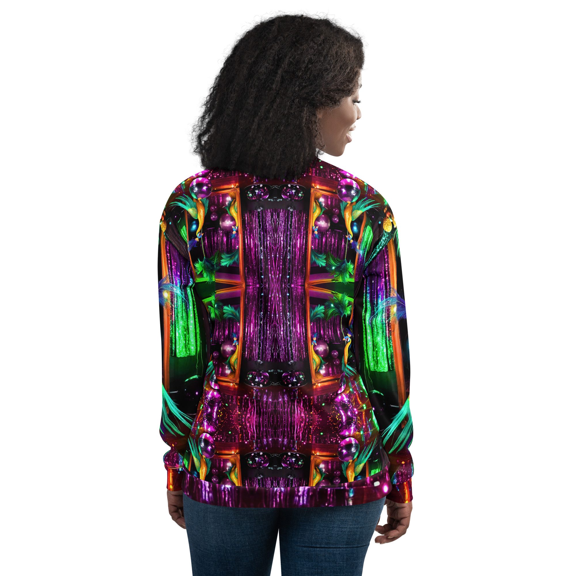 SG’s Mardi Gras Peacocks Mirrorball Masquerade Night – Unisex Bomber Jacket - Image 12