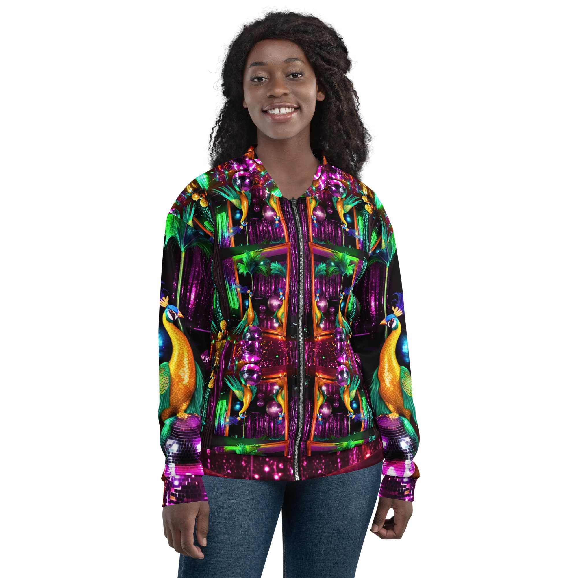 SG’s Mardi Gras Peacocks Mirrorball Masquerade Night – Unisex Bomber Jacket - Image 17