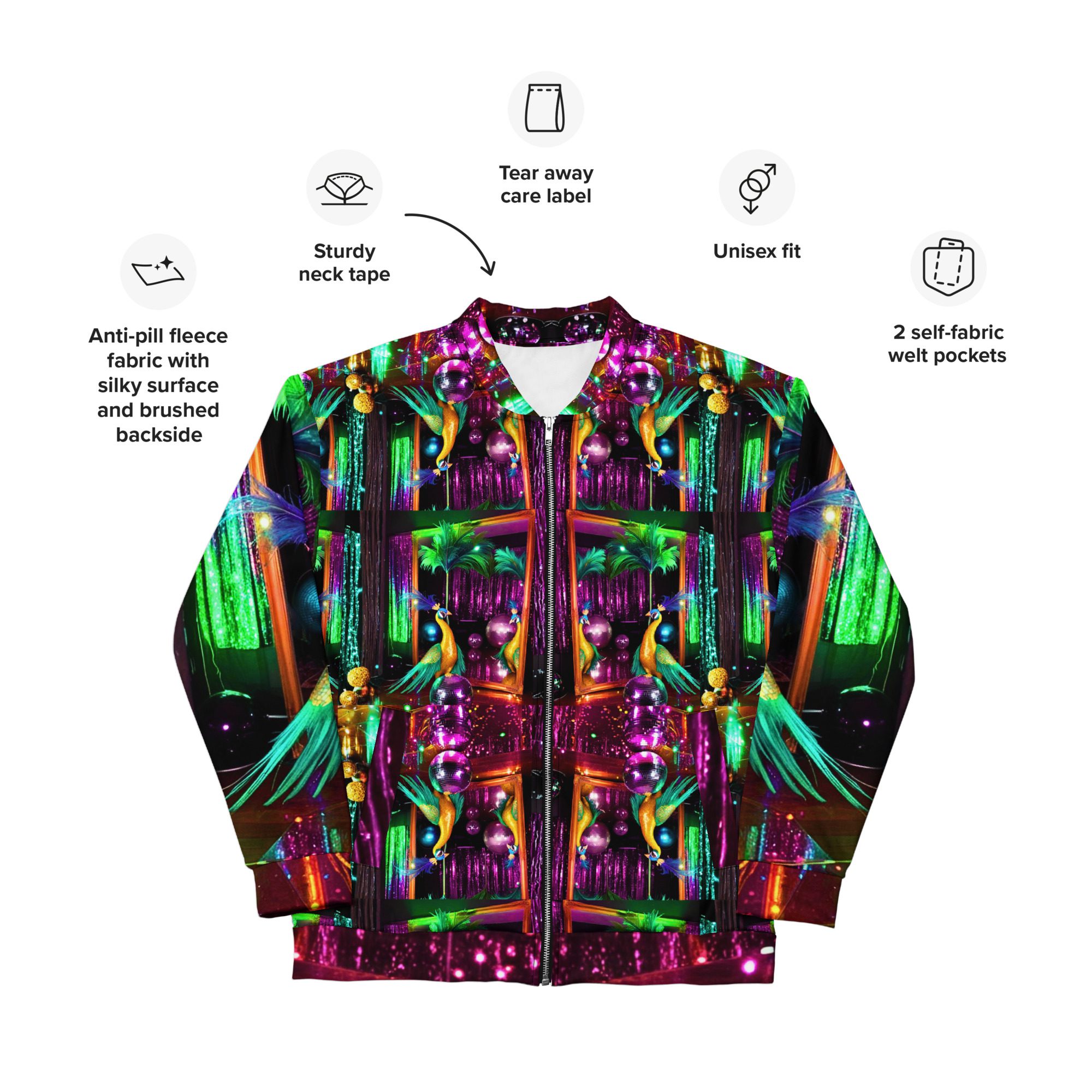 SG’s Mardi Gras Peacocks Mirrorball Masquerade Night – Unisex Bomber Jacket - Image 18
