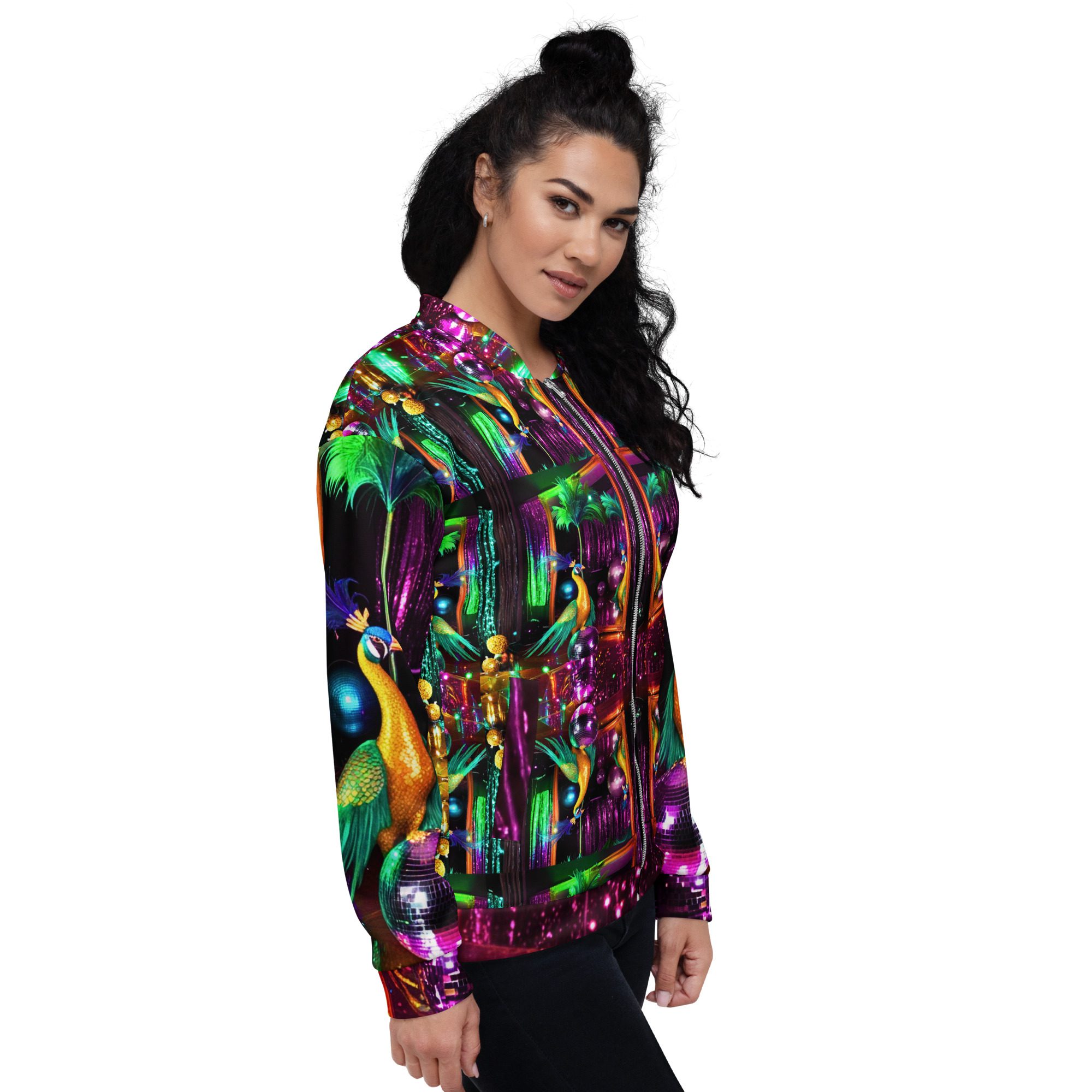 SG’s Mardi Gras Peacocks Mirrorball Masquerade Night – Unisex Bomber Jacket - Image 6