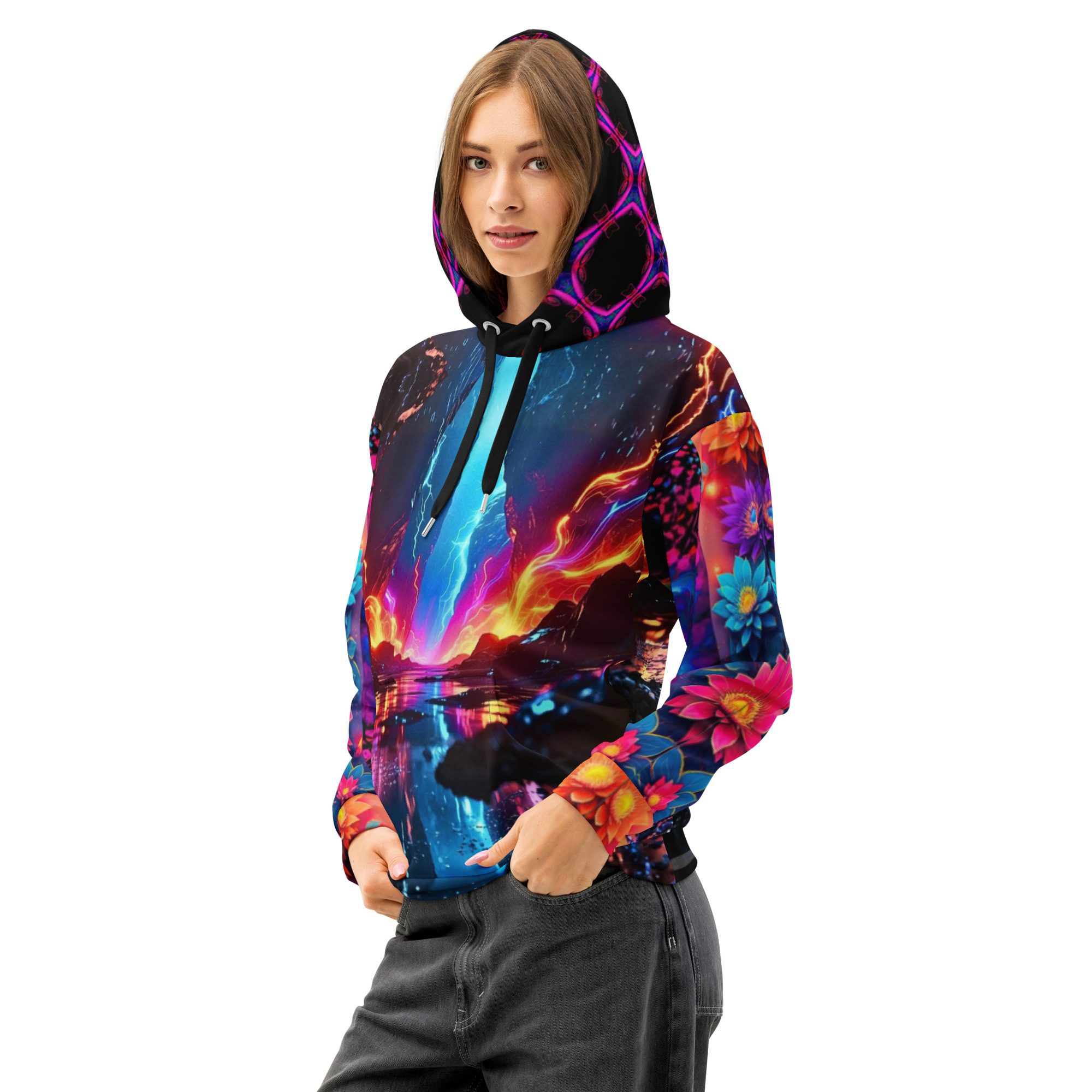 Glacial Lava Bloom – Unisex Cotton Hoodie - Image 2