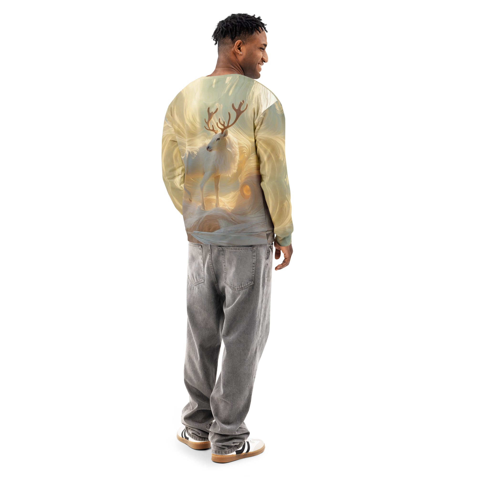Ascent of the Sunlit Stag — Unisex Cotton Sweatshirt - Image 3