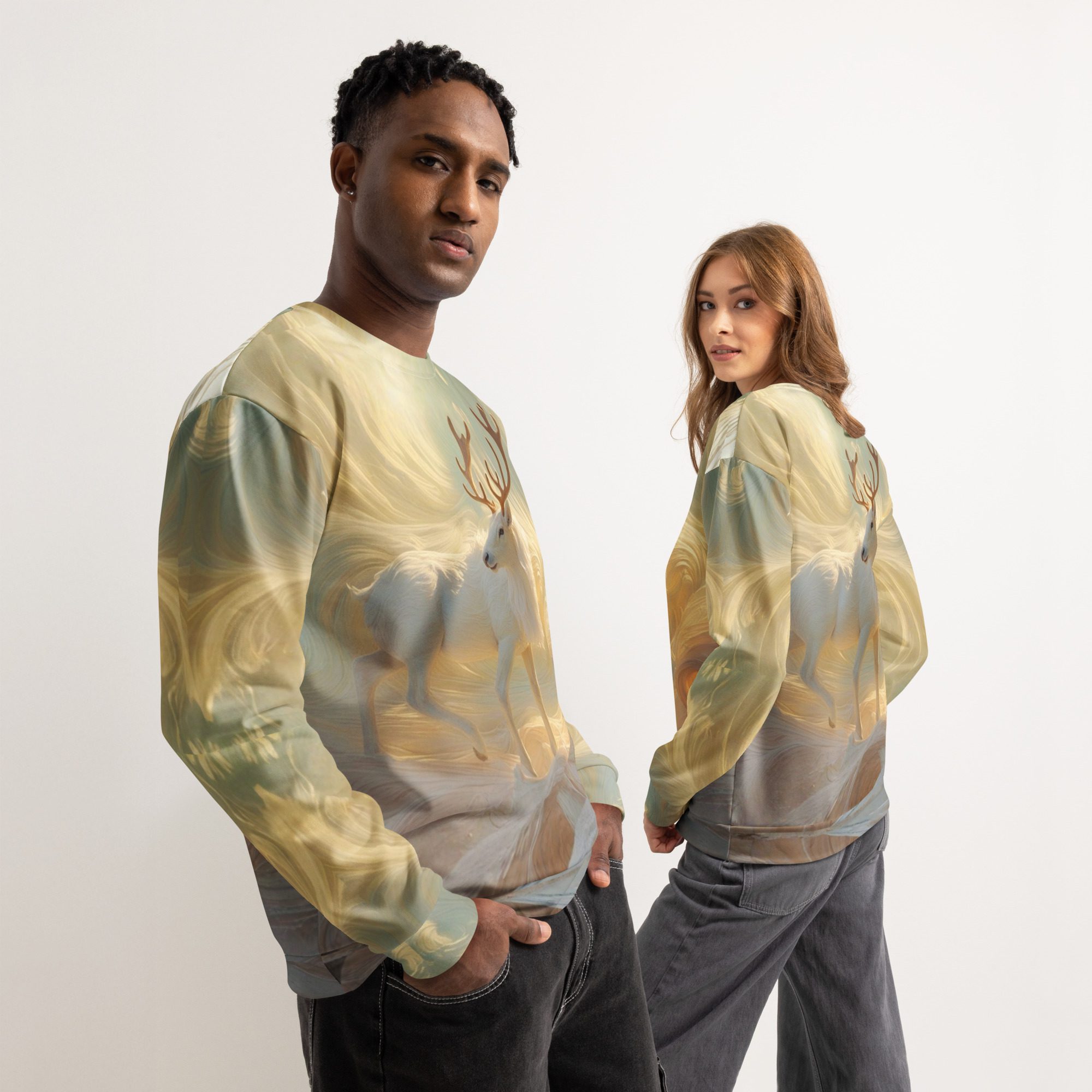 Ascent of the Sunlit Stag — Unisex Cotton Sweatshirt