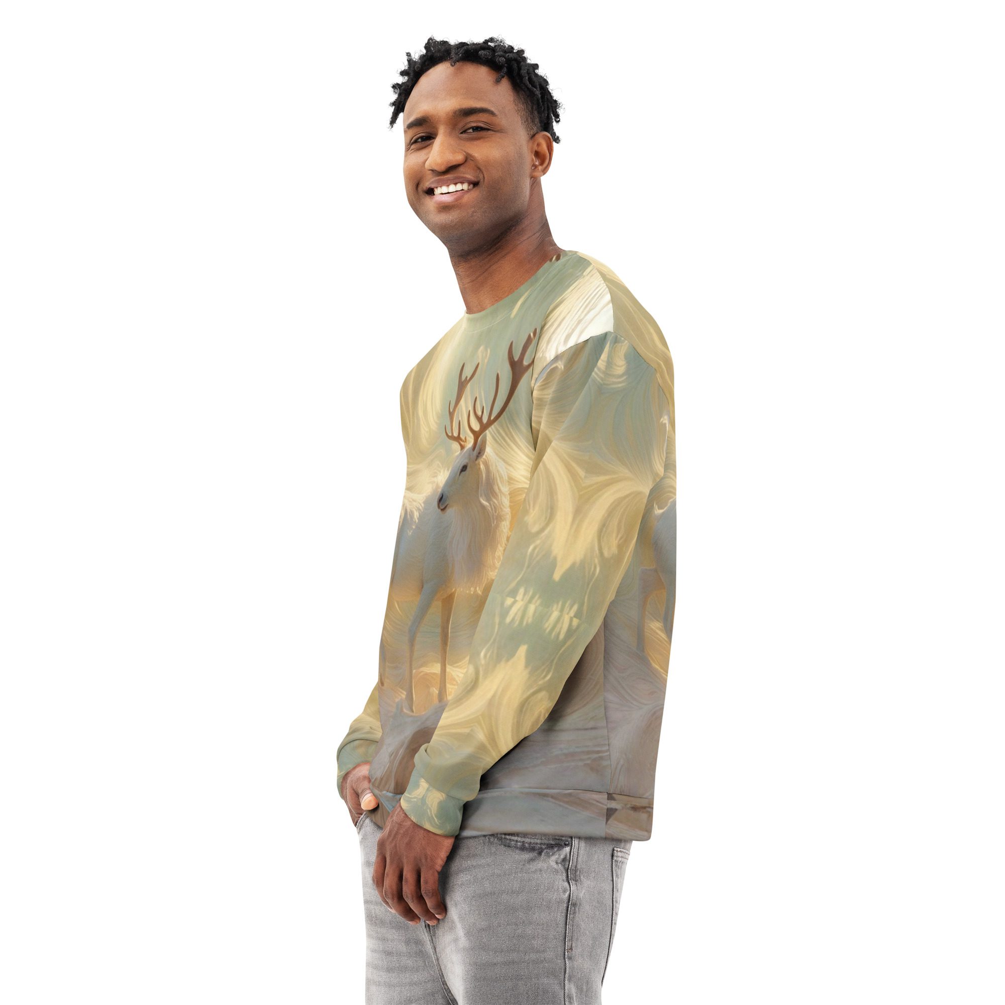 Ascent of the Sunlit Stag — Unisex Cotton Sweatshirt - Image 4