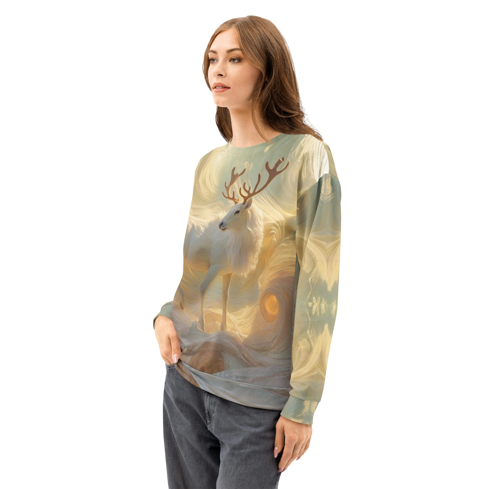 Ascent of the Sunlit Stag — Unisex Cotton Sweatshirt - Image 6