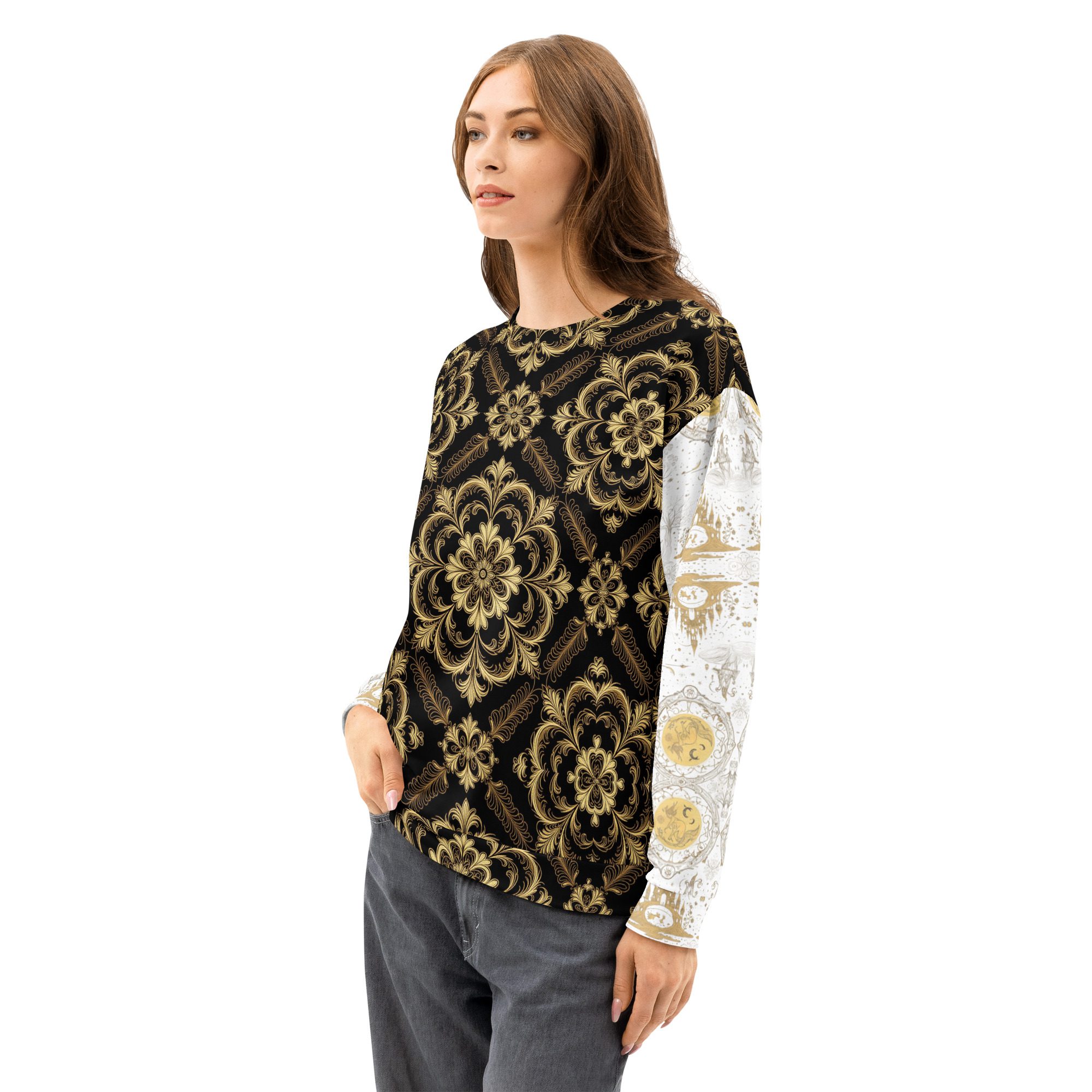 The Archivist’s Garden Bound in Ink and Gold — Unisex Cotton Sweatshirt - Image 2