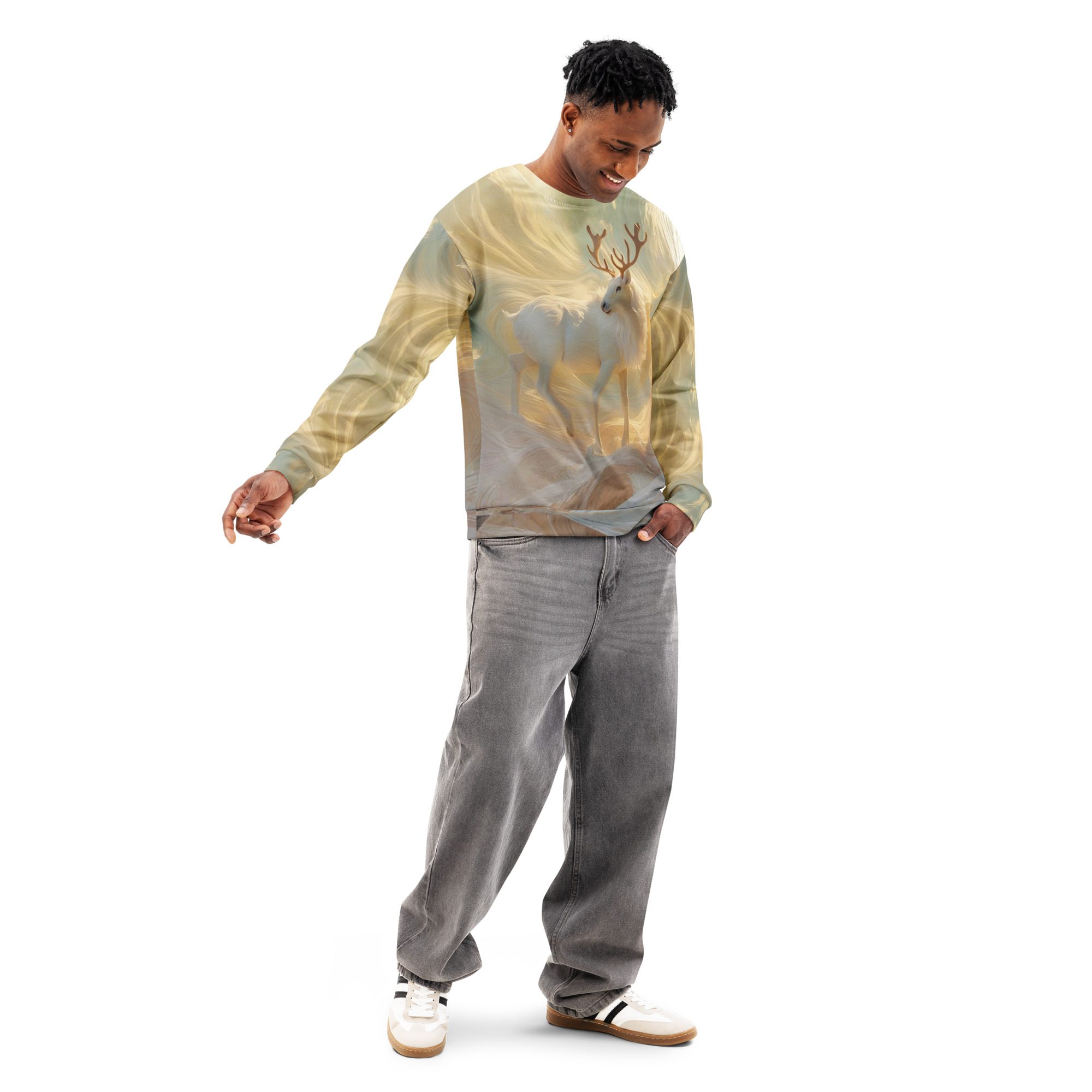 Ascent of the Sunlit Stag — Unisex Cotton Sweatshirt - Image 5